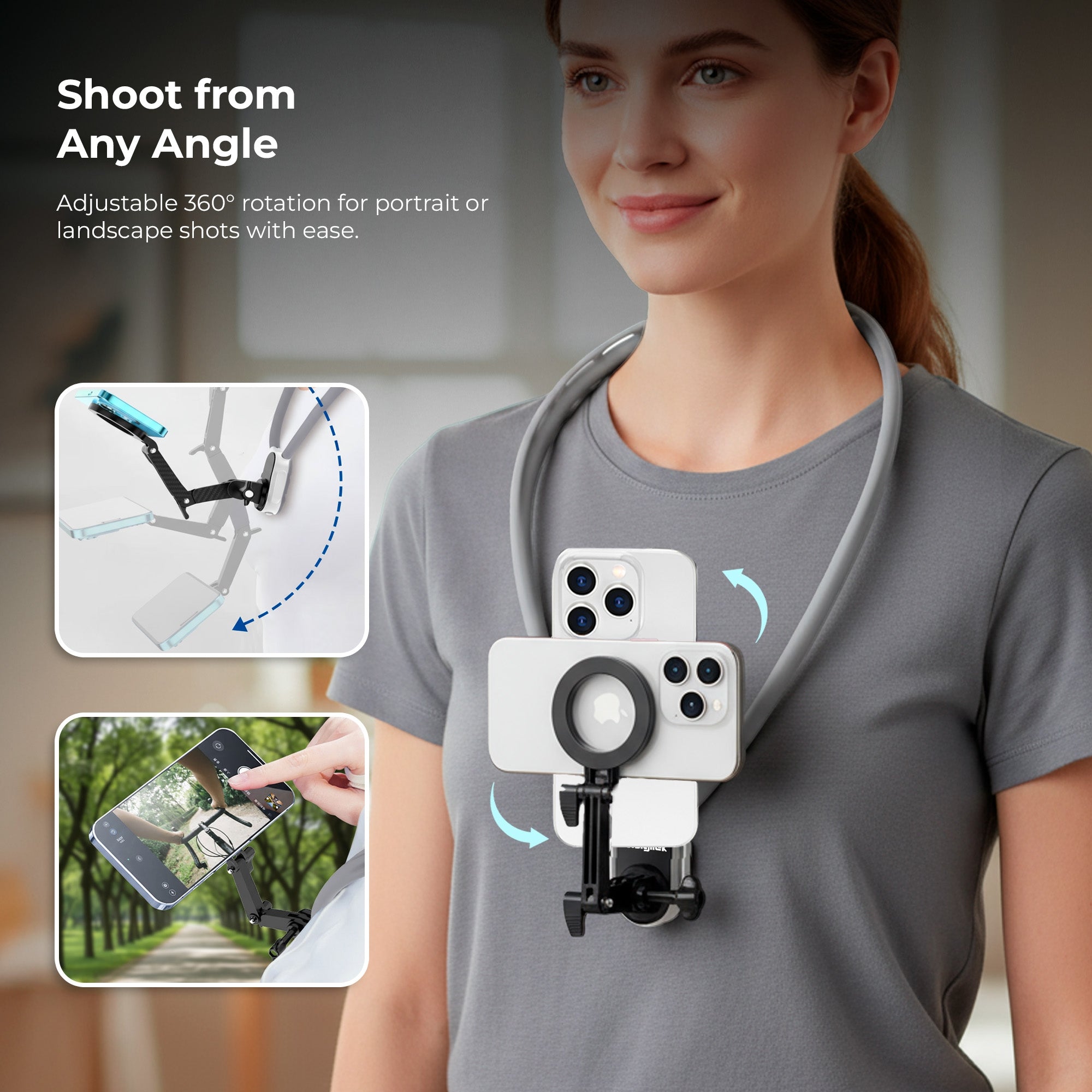 Digitek (DNM 050) Silicon U-Shaped Neck Magnetic Mount for Phones & Action Cameras, Magnetic Grip, 360° Rotation, Horizontal/Vertical Shooting, MagSafe & Non-MagSafe Compatible, for Outdoor Vlogging