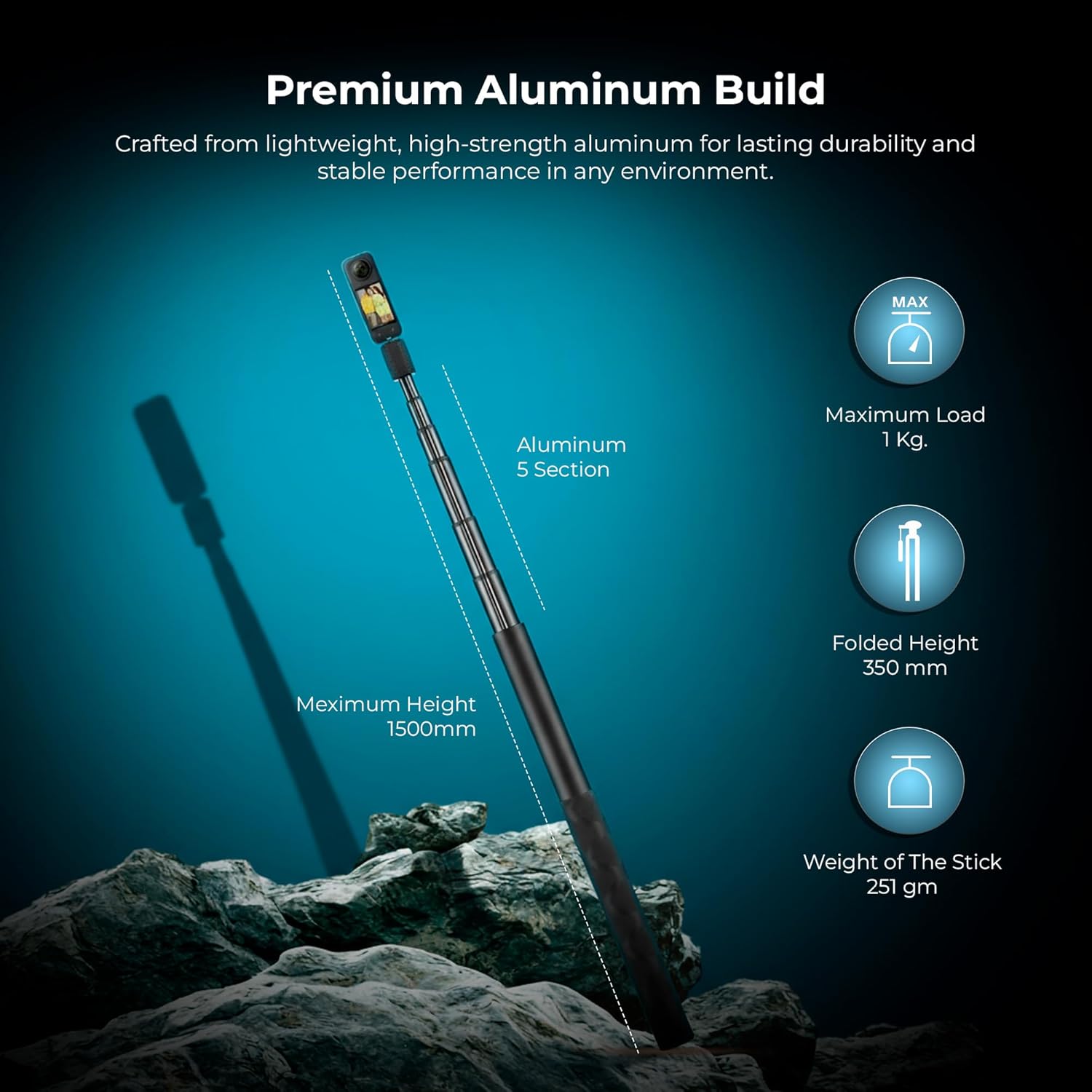 Digitek (DTR 495 IS) Aluminum Alloy 1.5 Meter Invisible Stick for Action Cams