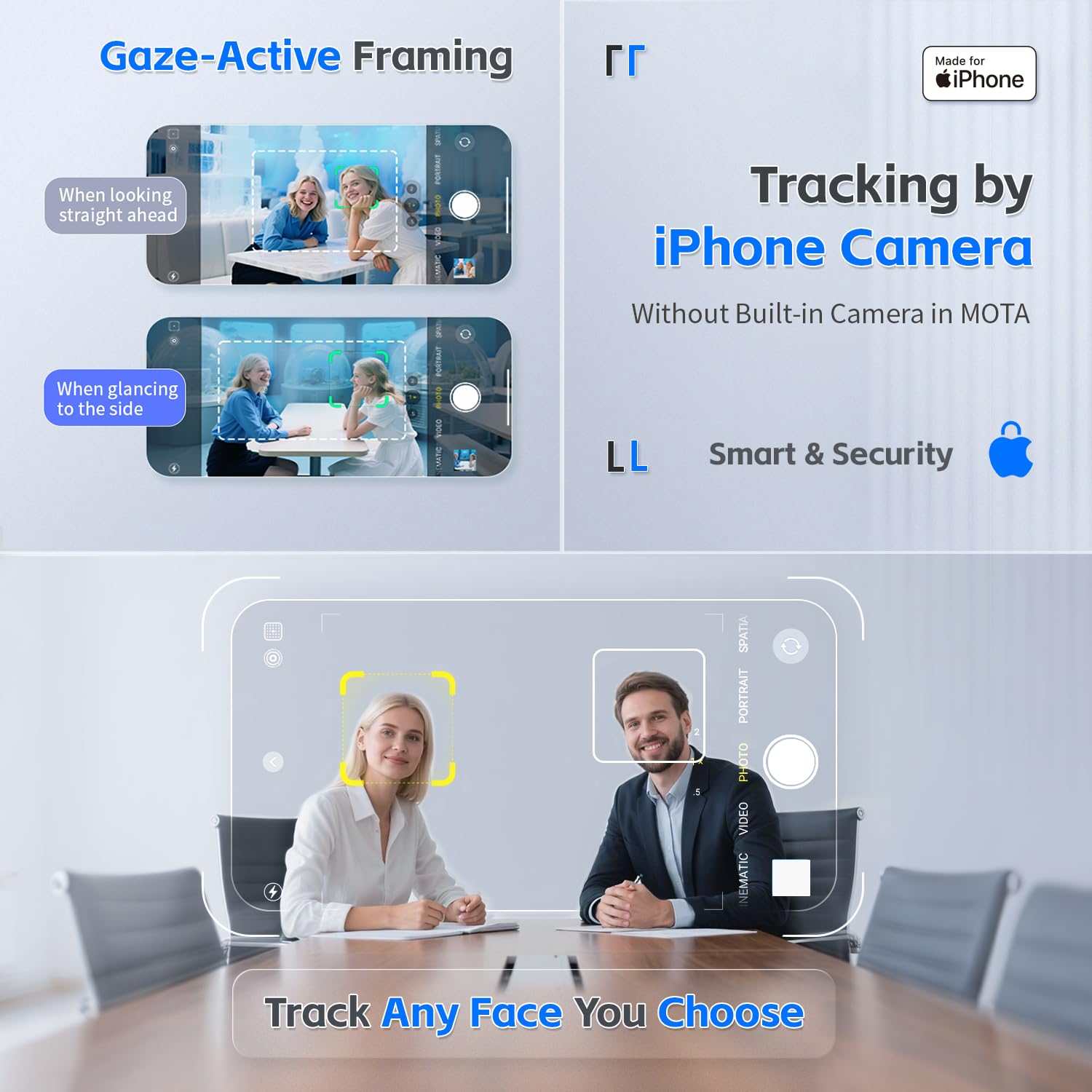 مثبت جيمبال من موتا مخصص لأجهزة آيفون فقط، [معتمد من Apple MFi] حامل آيفون لتسجيل الفيديو مع حامل مغناطيسي للمكتب، جيمبال بتتبع تلقائي 360 درجة لمدونات الفيديو، يوتيوب وتيك توك 