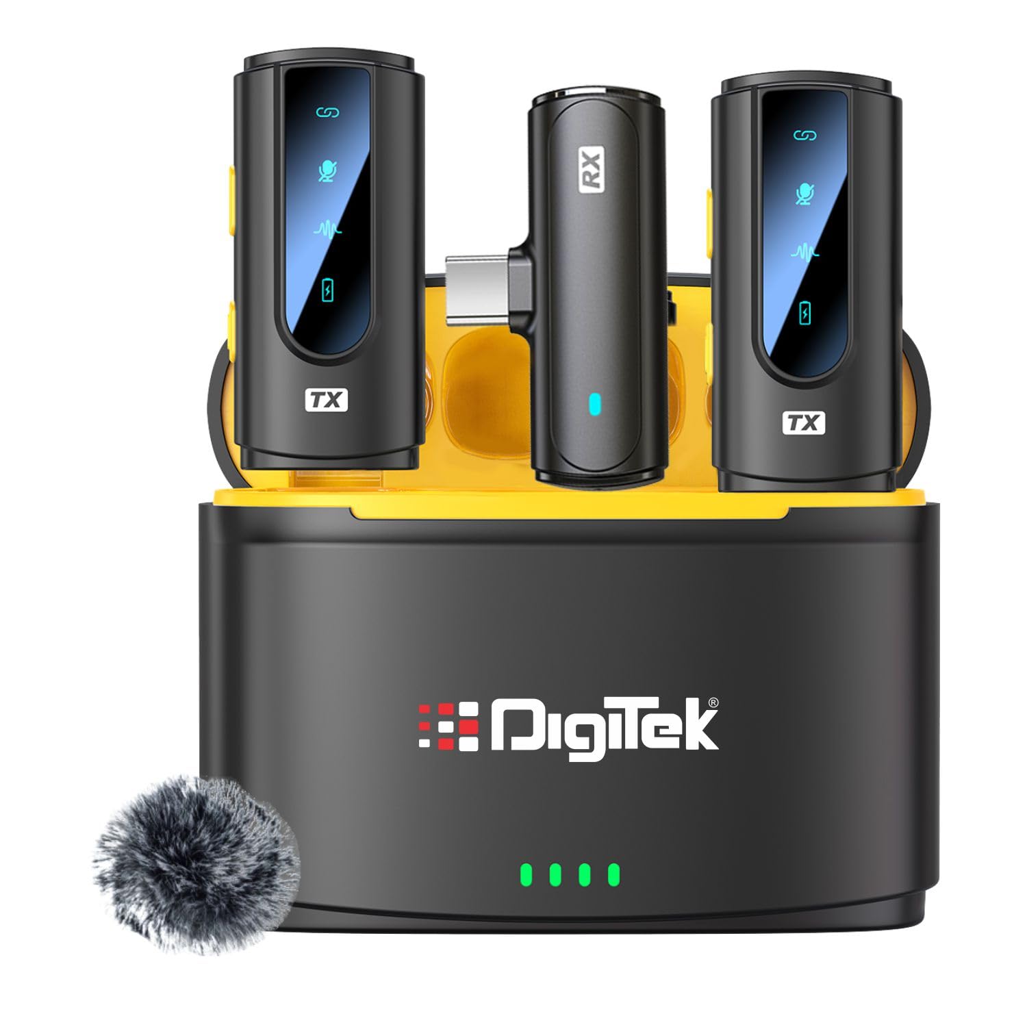Digitek® (DWM-112) 2-in-1 Wireless Microphone System, 50M Range, Noise Reduction, 7Hrs Run Time, 2.4G, Type C to Lightning, for Android / iOS, Seamless Audio Recording, Vlogging, YouTube & More
