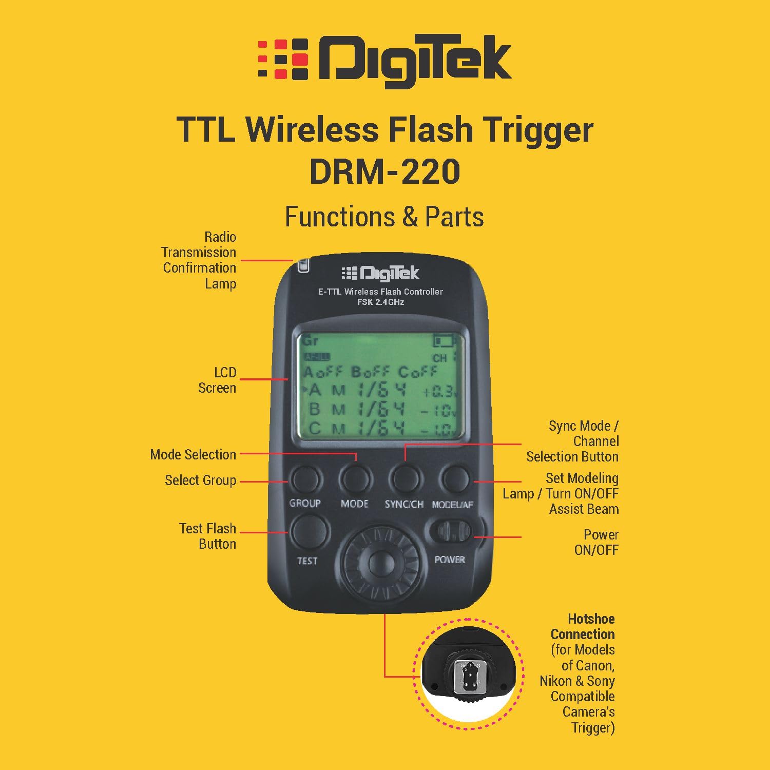 جهاز تشغيل فلاش لاسلكي بتقنية TTL من Digitek (DRM-220 S) لكاميرات سوني 
