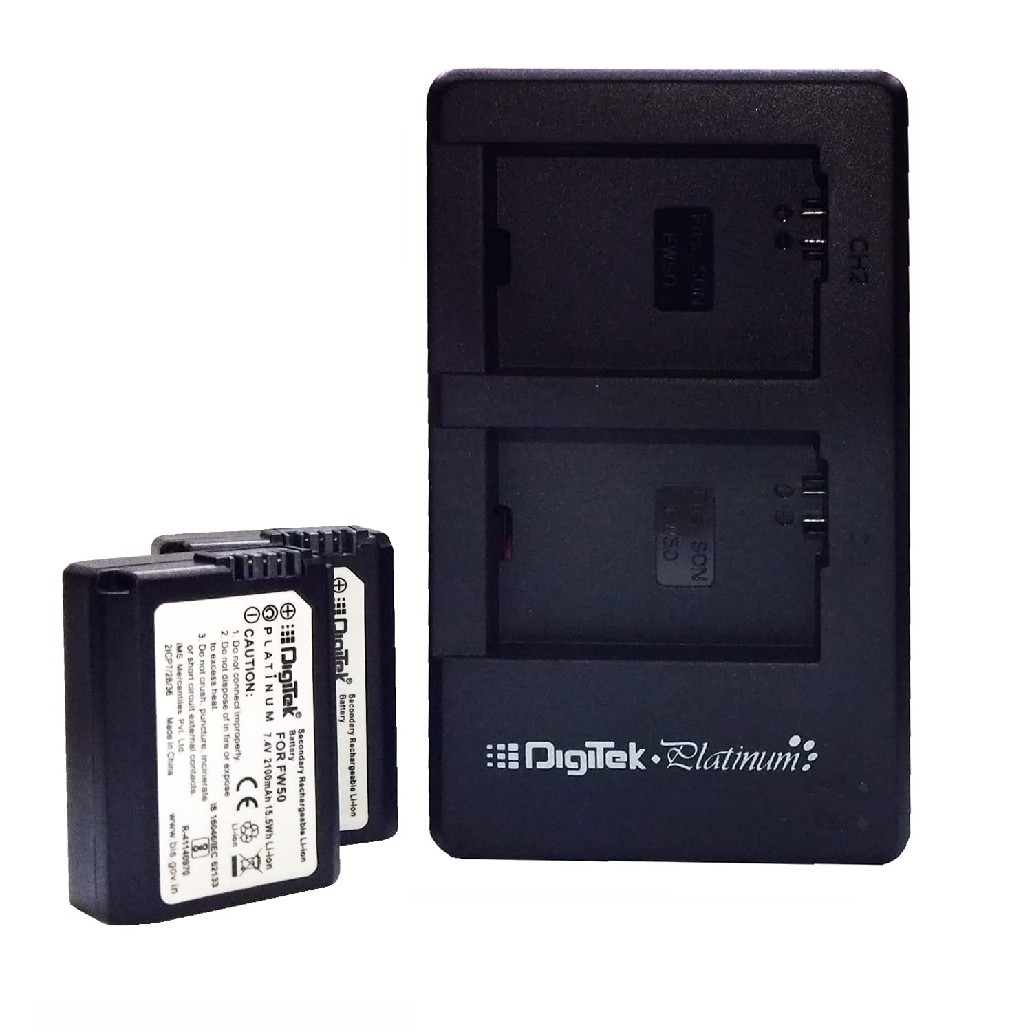 شاحن بطارية بلاتينيوم ثنائي المنافذ بشاشة LCD وشاحن Micro USB مع بطاريتين بسعة 2100 مللي أمبير، بديل لحزمة بطاريات الليثيوم أيون Fw 50 (FW50 P + DPUC 010). 