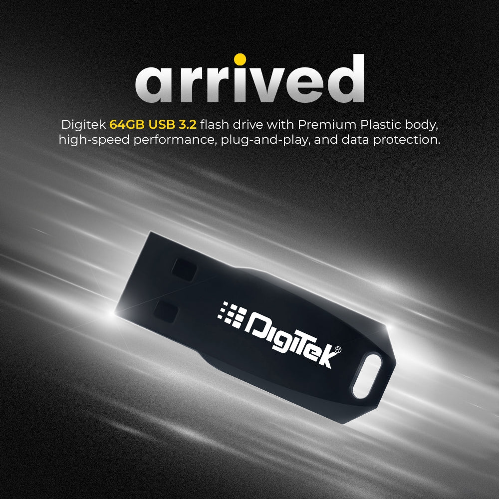 ذاكرة فلاش USB 3.2 عالية السرعة من ديجيتك (Dud 3.2P 64GB)، تعمل بمجرد التوصيل، مقاومة للأشعة السينية والمجالات المغناطيسية، هيكل بلاستيكي متين - متوافقة مع أنظمة ويندوز وماك أو إس 