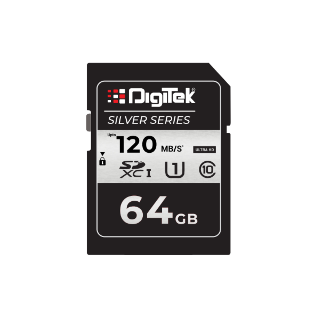 Digitek (DUHS-I 64GB SD C10 SILVER) Ultra HD 64GB SDXC UHS-I C10 Memory Card, 4K UHD, 120MB/s Read, 80MB/s Write, U1, Silver Series Camera Card