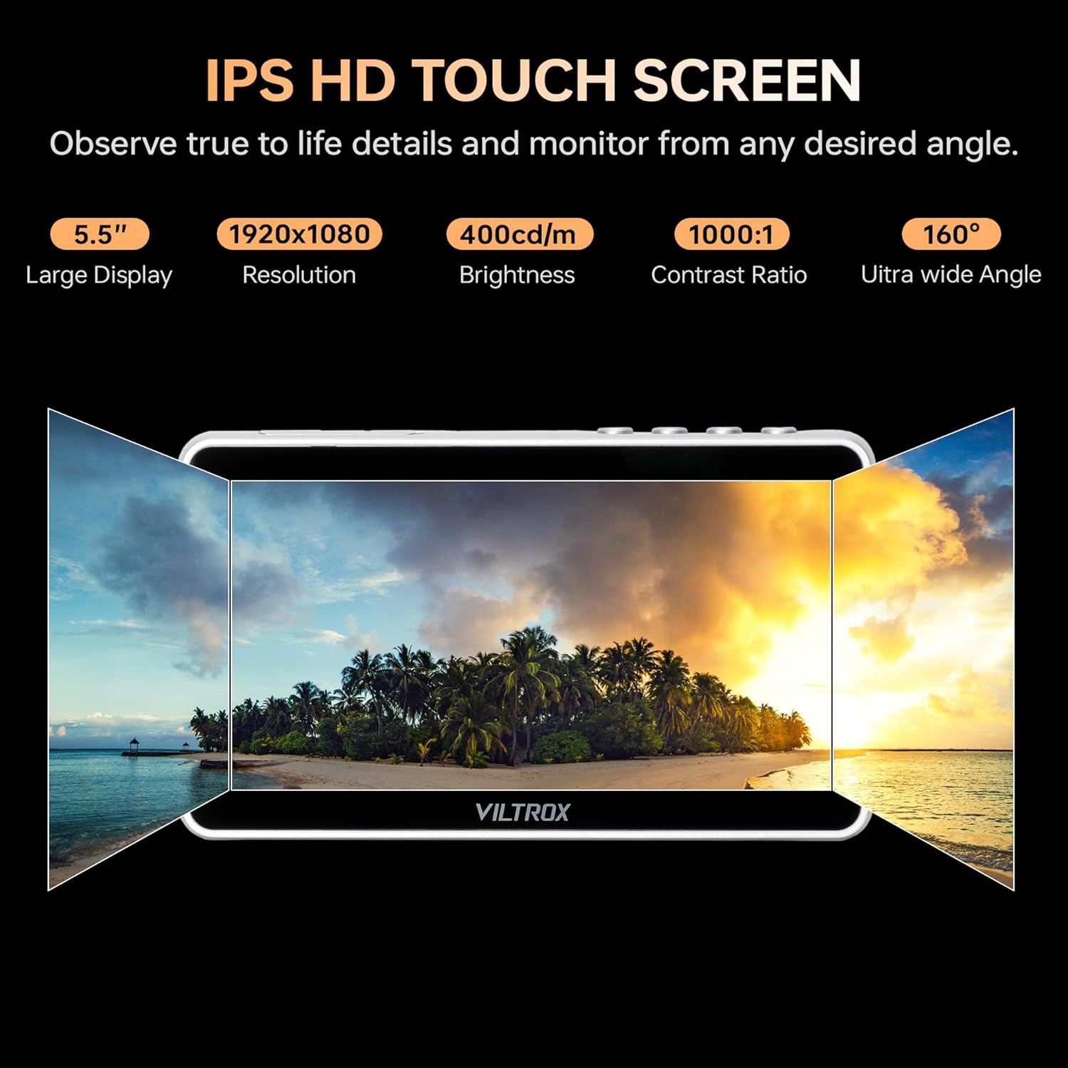 شاشة عرض الكاميرا الميدانية VILTROX DC-V1، شاشة عرض كاميرا تعمل باللمس مع مدخل/مخرج HDMI بدقة 4K 