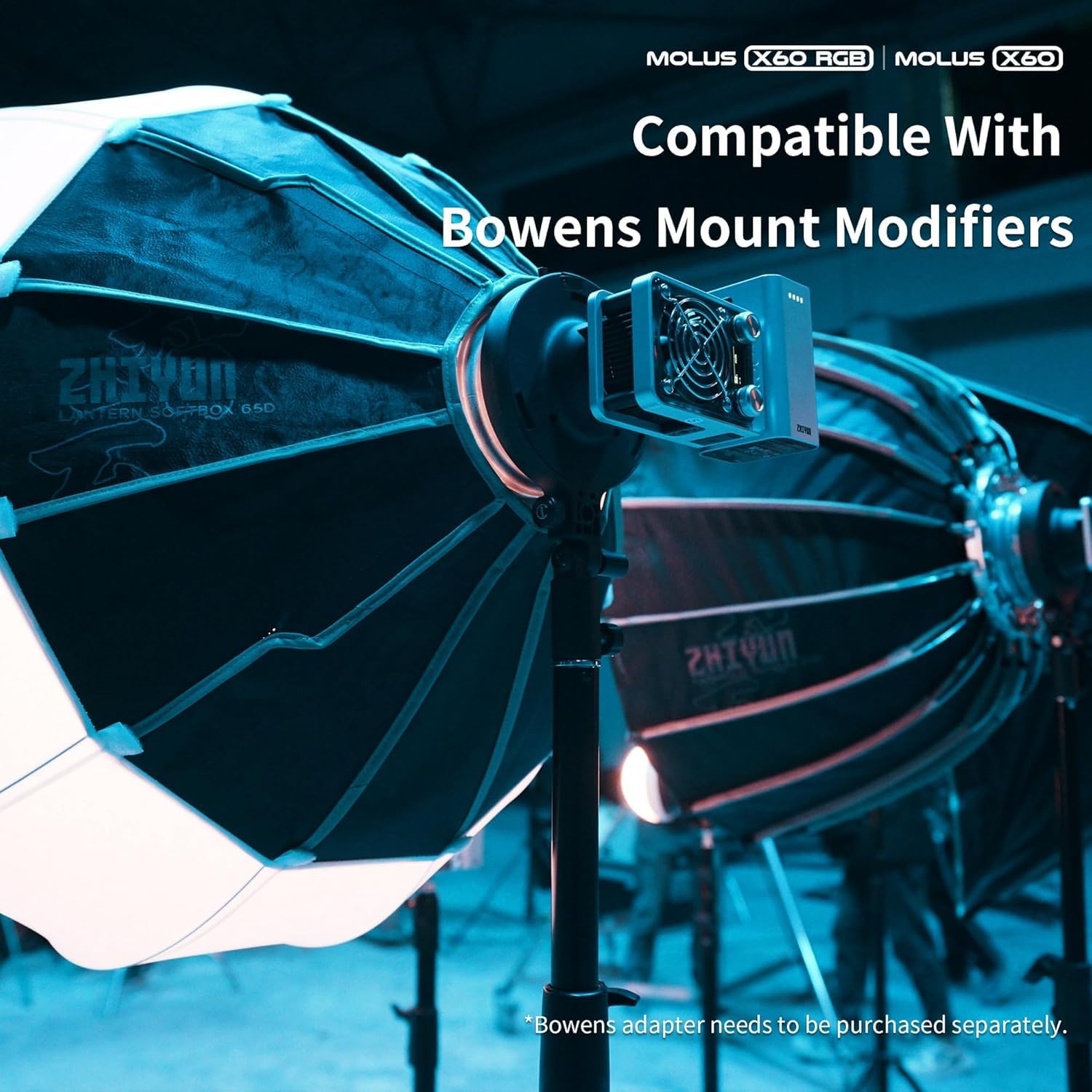 ZHIYUN RGB Video Light Molus X60 RGB Pro [Official] 60W with 2 * 2500mAh Battery and Mini Softbox, LED Photography Lighting 2700K to 6500K Dimmable, CRI 95, TLCI 98, for Streaming YouTube TikTok