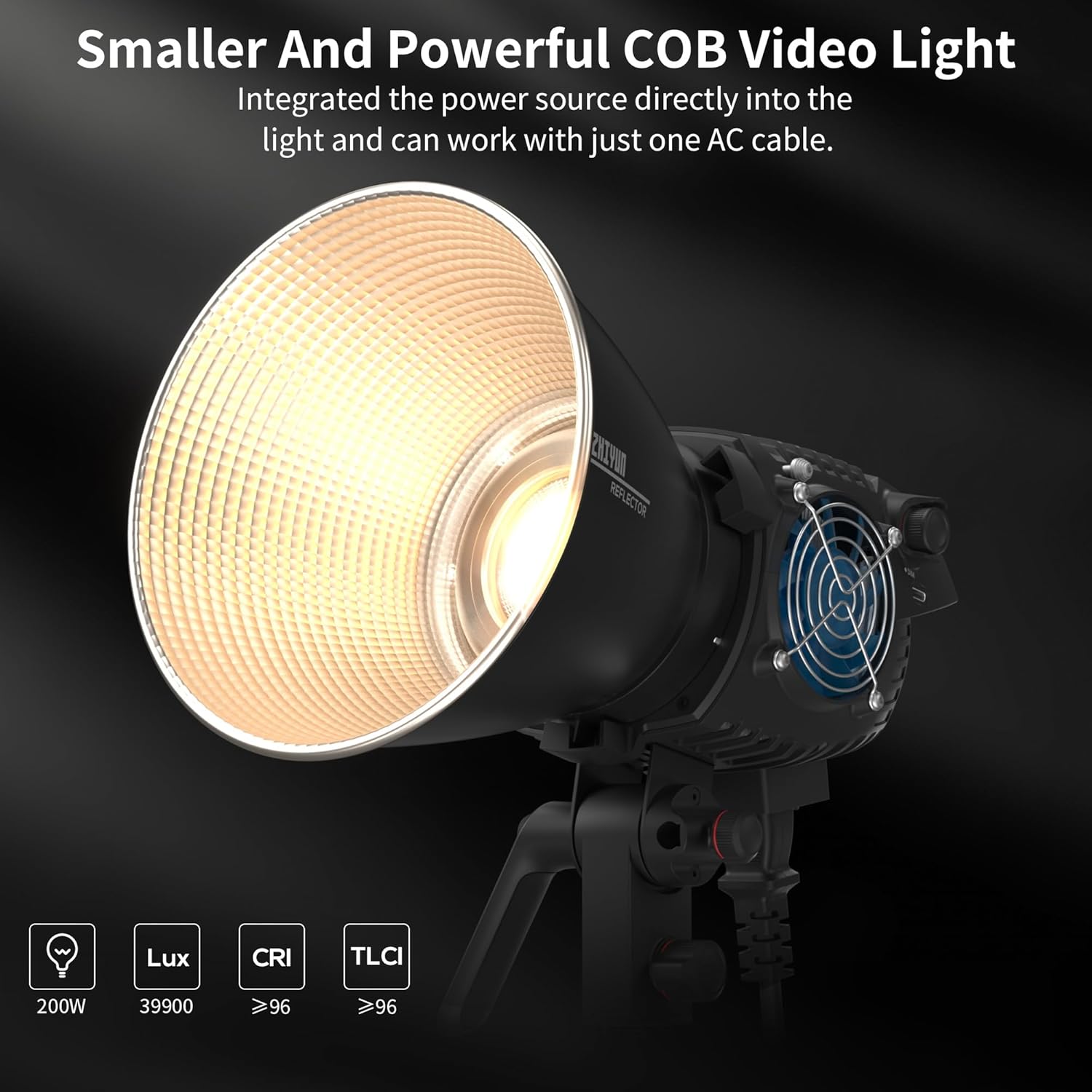 مصباح فيديو ZHIYUN Molus B200 [رسمي] بقوة 200 واط، مصباح فيديو LED بتقنية COB مع حامل Bowens، مصباح استوديو ثنائي اللون، 39900 لوكس/1 متر/2700 كلفن - 6500 كلفن/مؤشر تجسيد اللون ≥96/مؤشر اتساق الإضاءة التلفزيونية ≥96/تحكم عبر التطبيق، 13 تأثيرًا ساطعًا 