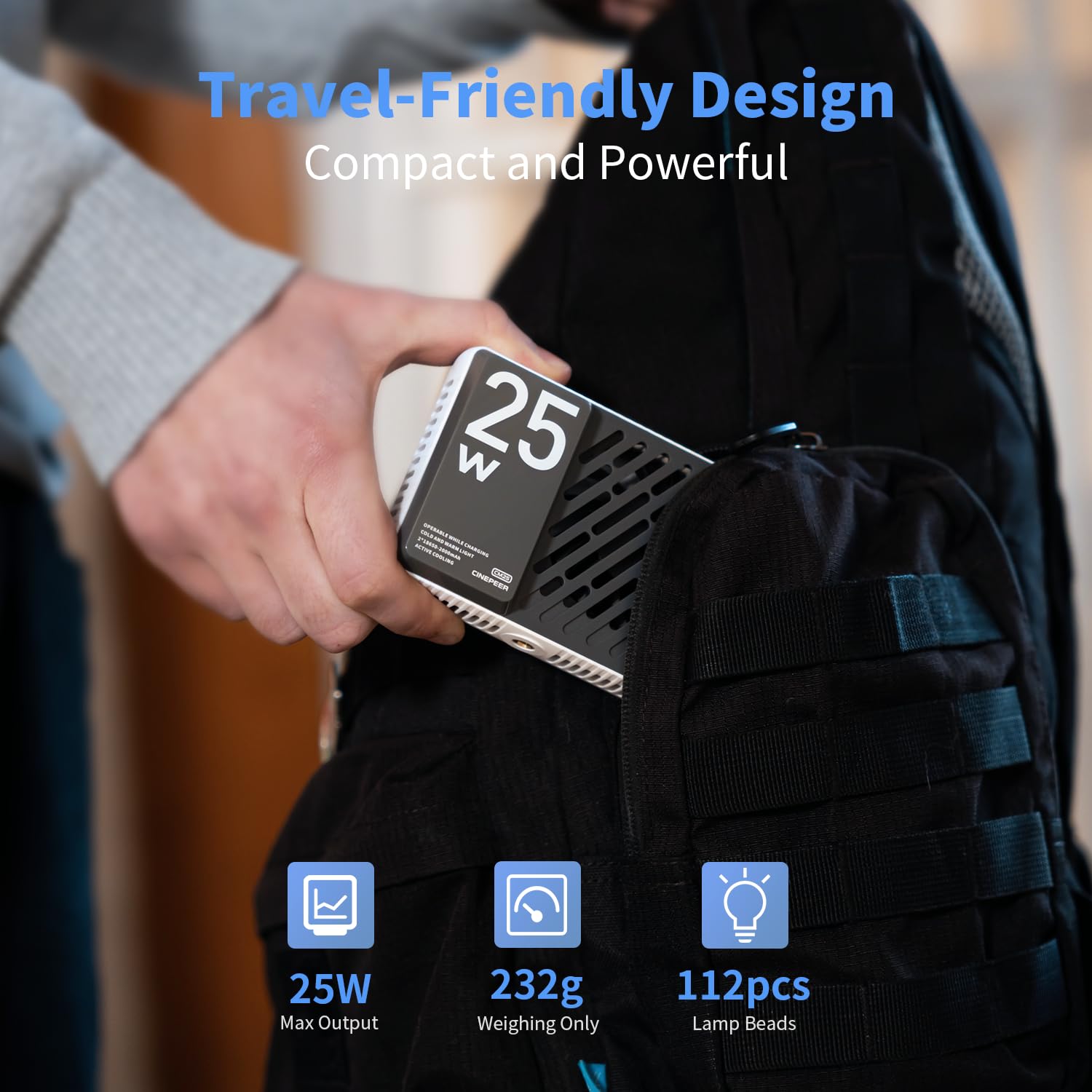 مصباح ZHIYUN CINEPEER CM25 LED صغير الحجم بقدرة 25 واط، مناسب للتصوير الفوتوغرافي والفيديو، بإضاءة خلفية تتراوح بين 2700 و6500 كلفن، مثالي للبث المباشر والتصوير الفوتوغرافي.