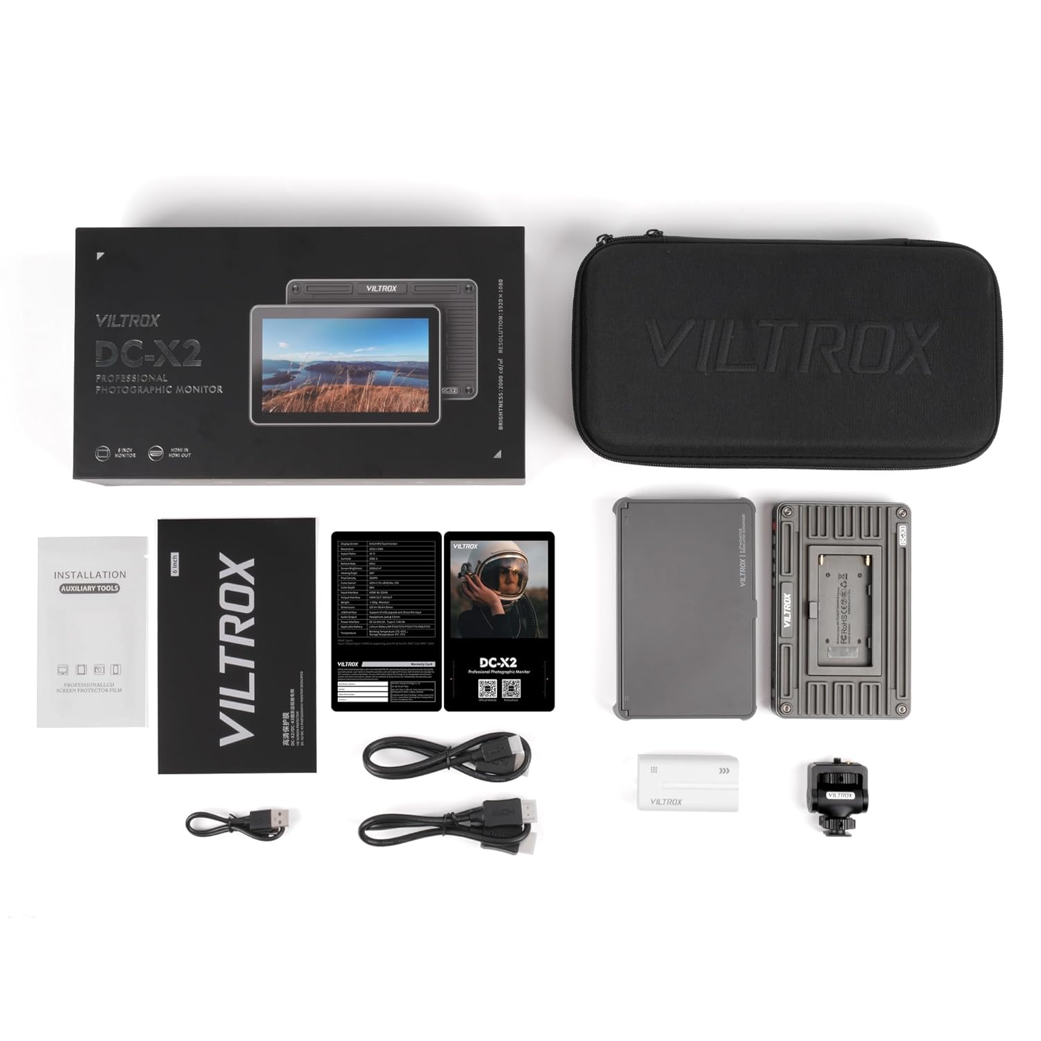 VILTROX DC-X2 6'' Touchscreen Full HD IPS Camera Monitor, 2000 nits 4K HDMI in/Out Video Field Monitor Kit with Sunshade Hood, 3D LUT, Waveform, Histogram & Vectorscope Tools, Black