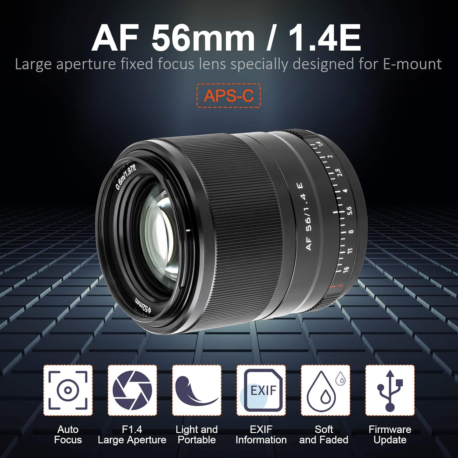 Viltrox 56mm F1.4 STM Auto Focus APS-C Prime Lens Portrait AF Lens for Sony E Mount Camera A5100 A6000 A6100 A6300 A6400 A6500 A6600 NEX-6 A7S A7C A7 A7R A7S A7 A7R A7 A7S A7R A9