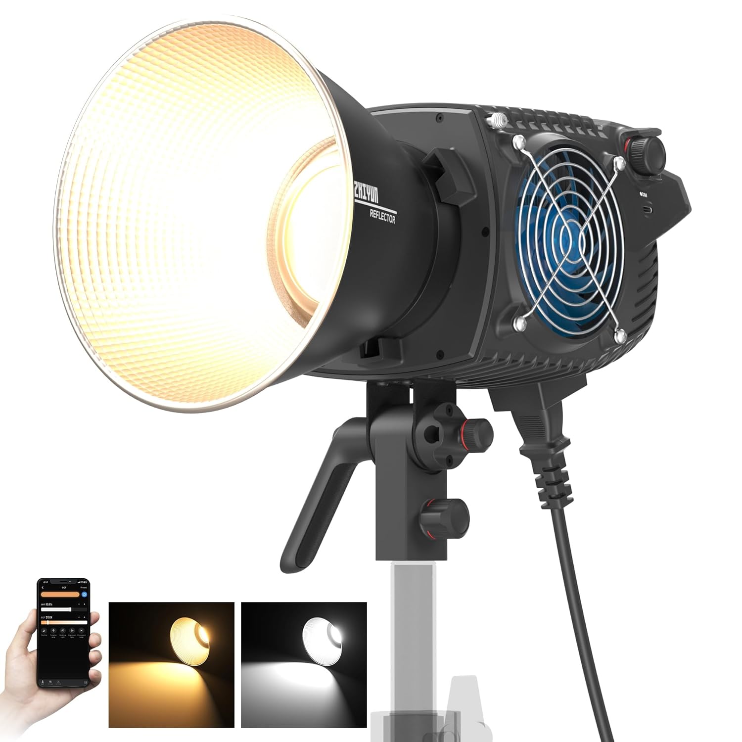 مصباح فيديو ZHIYUN Molus B500 [رسمي] بقوة 500 واط، مصباح فيديو LED بتقنية COB مع حامل Bowens، مصباح استوديو ثنائي اللون، 76400 لوكس/1 متر/2700 كلفن - 6500 كلفن/مؤشر تجسيد اللون ≥95/مؤشر اتساق الإضاءة التلفزيونية ≥97/تحكم عبر التطبيق، 13 تأثيرًا ساطعًا 