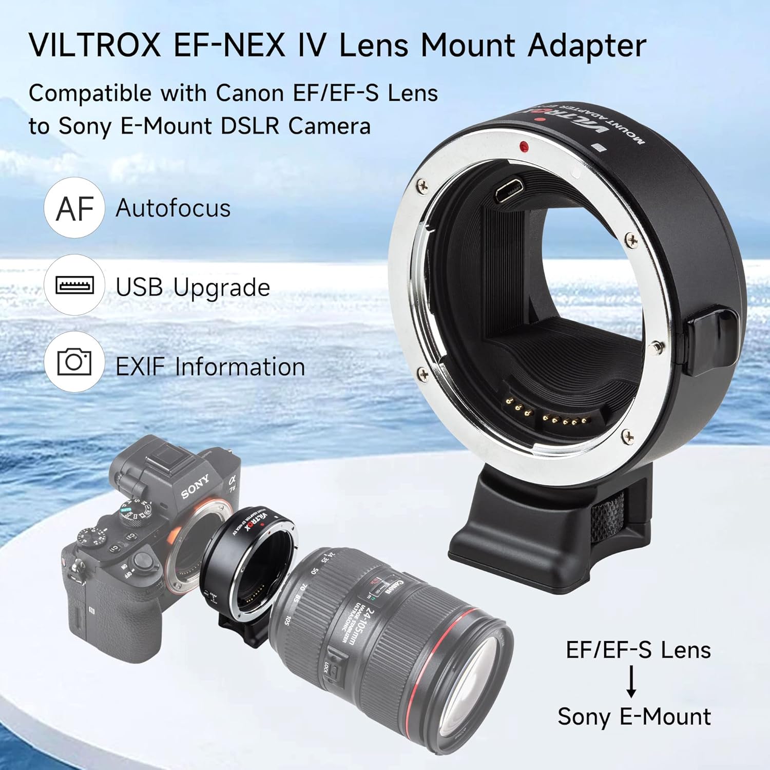 محول عدسة VILTROX EF-NEX IV، حلقة تحكم تلقائية التركيز من EF إلى E، متوافقة مع عدسات Canon EF/EF-S لكاميرات Sony E NEX A9II A7III A9 A7RIII A7RII A7R A7m3 