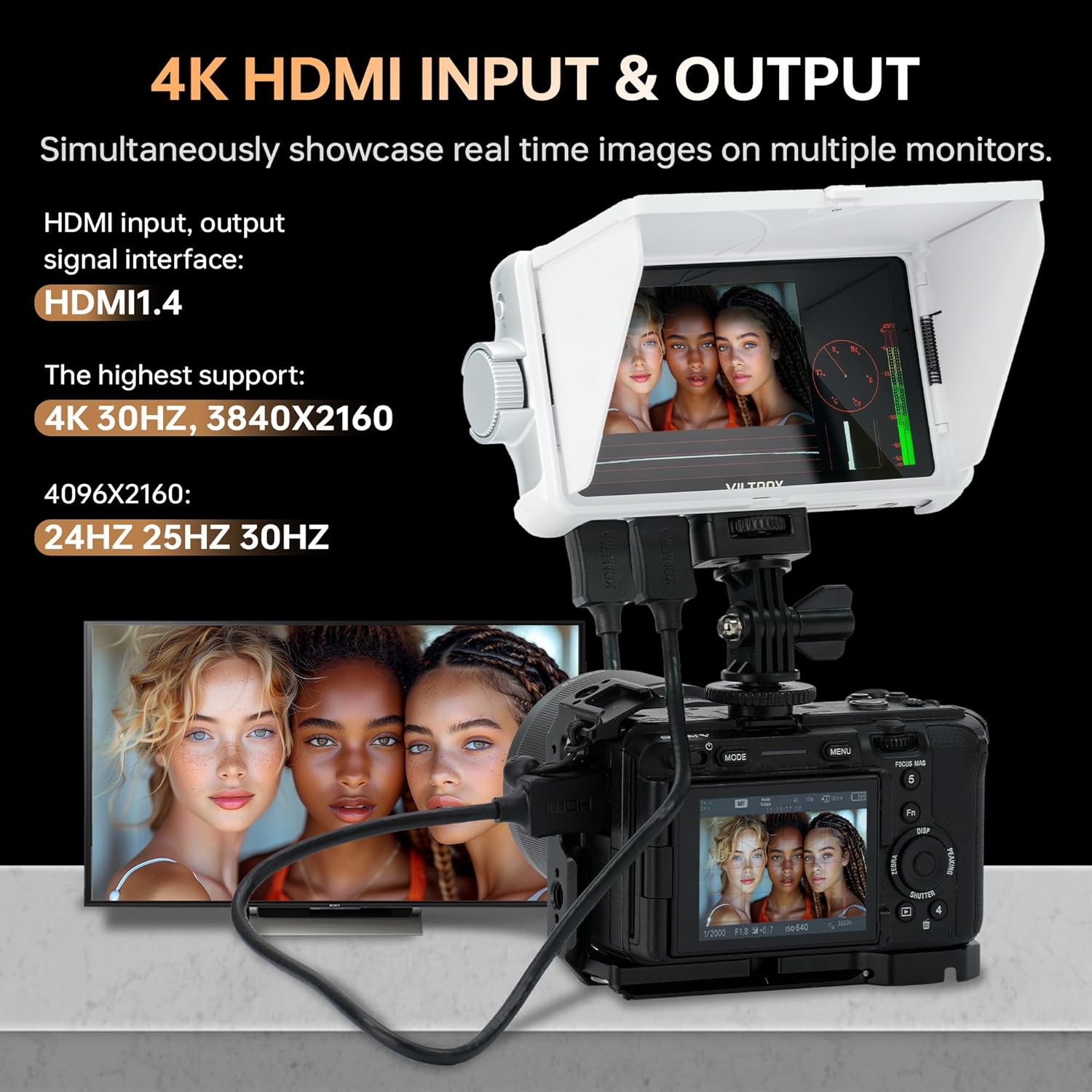 شاشة عرض الكاميرا الميدانية VILTROX DC-V1، شاشة عرض كاميرا تعمل باللمس مع مدخل/مخرج HDMI بدقة 4K 