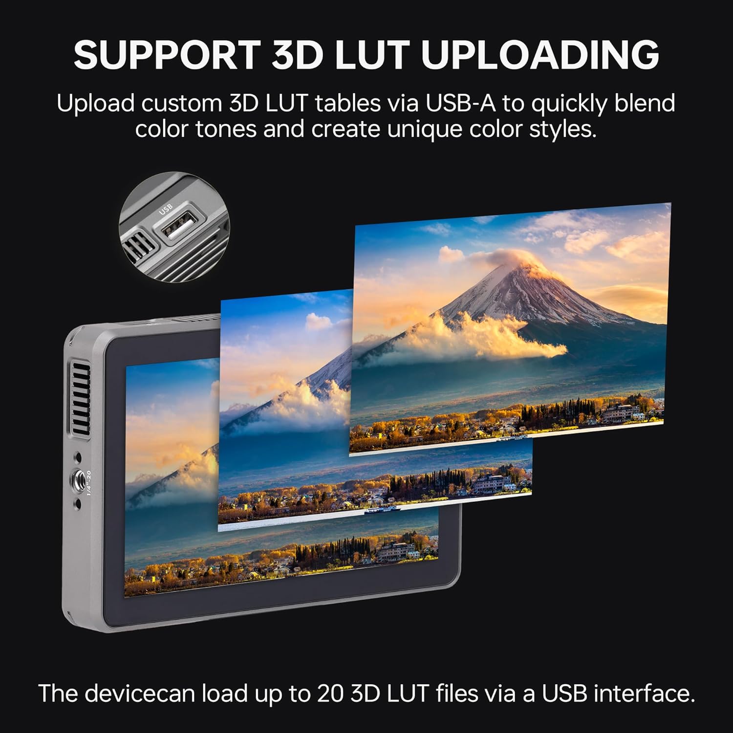 شاشة عرض كاميرا ميدانية تعمل باللمس من فيلتروكس DC-X3 مقاس 6 بوصات، شاشة تصوير احترافية بدقة 4K، منفذ HDMI 1.4 / 3G-SDI، سطوع 2000 شمعة، مزودة ببطارية، وغطاء واقٍ من الشمس، ومنفذ USB-A، وذاكرة عرض ثلاثية الأبعاد. 