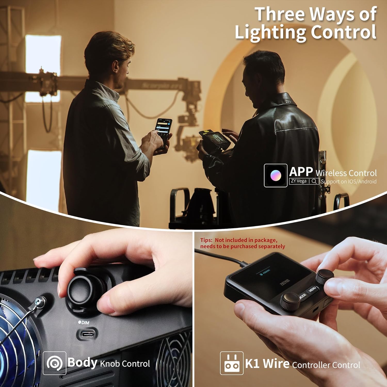 ZHIYUN Molus B500[Official] 500W Video Light, COB LED Video Light with Bowens Mount, Two-Tone Studio Light, 76400LUX/1M/2700K-6500K/ CRI ≥95/ TLCI ≥97/ APP Control, 13 Bright Effects