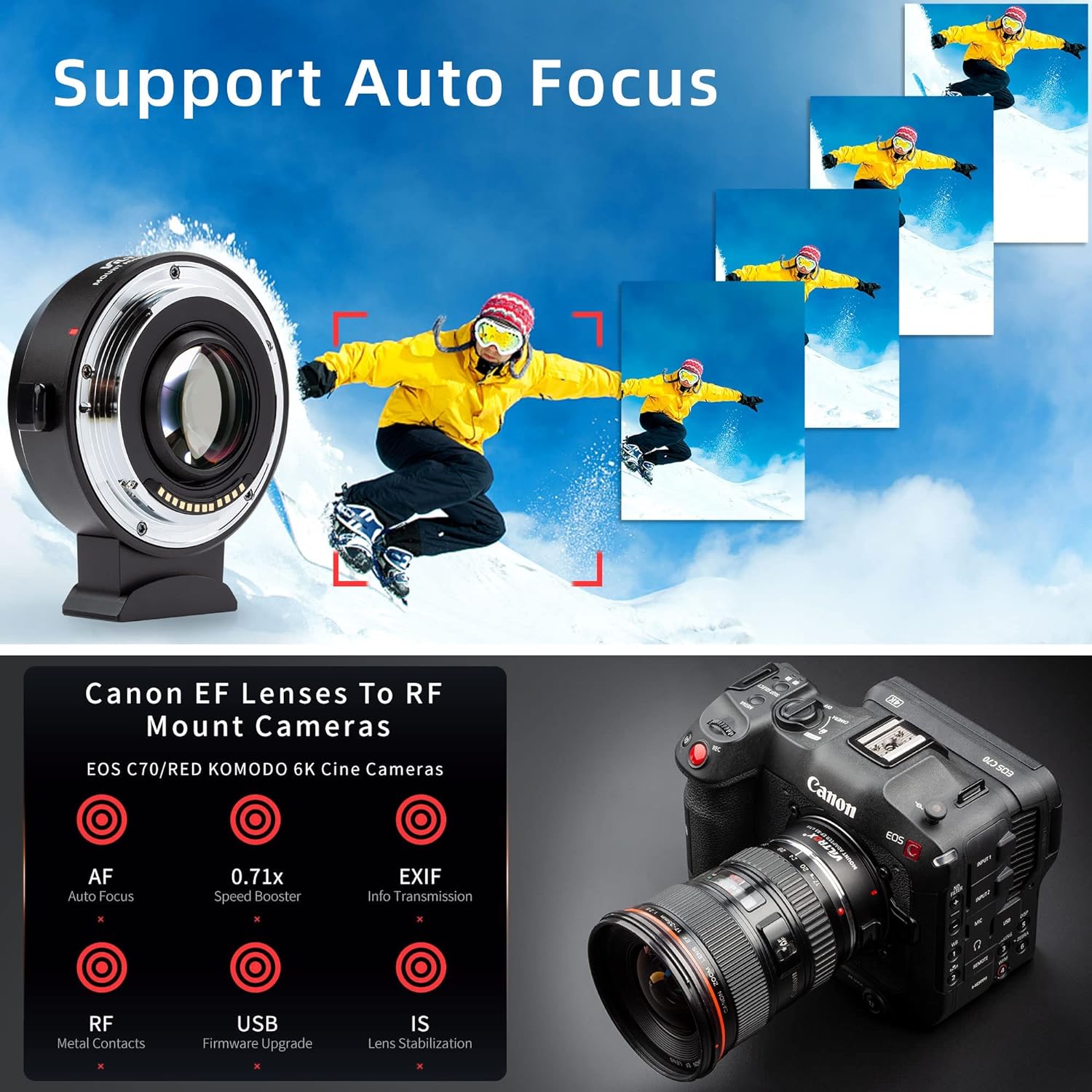 VILTROX (EF-R3) 0.71x Speed Booster Mount Adapter for Canon EOS C70 RED Komodo RF-Mount R5 R6 ( EF-EOS R 0.71x ) - Digitek