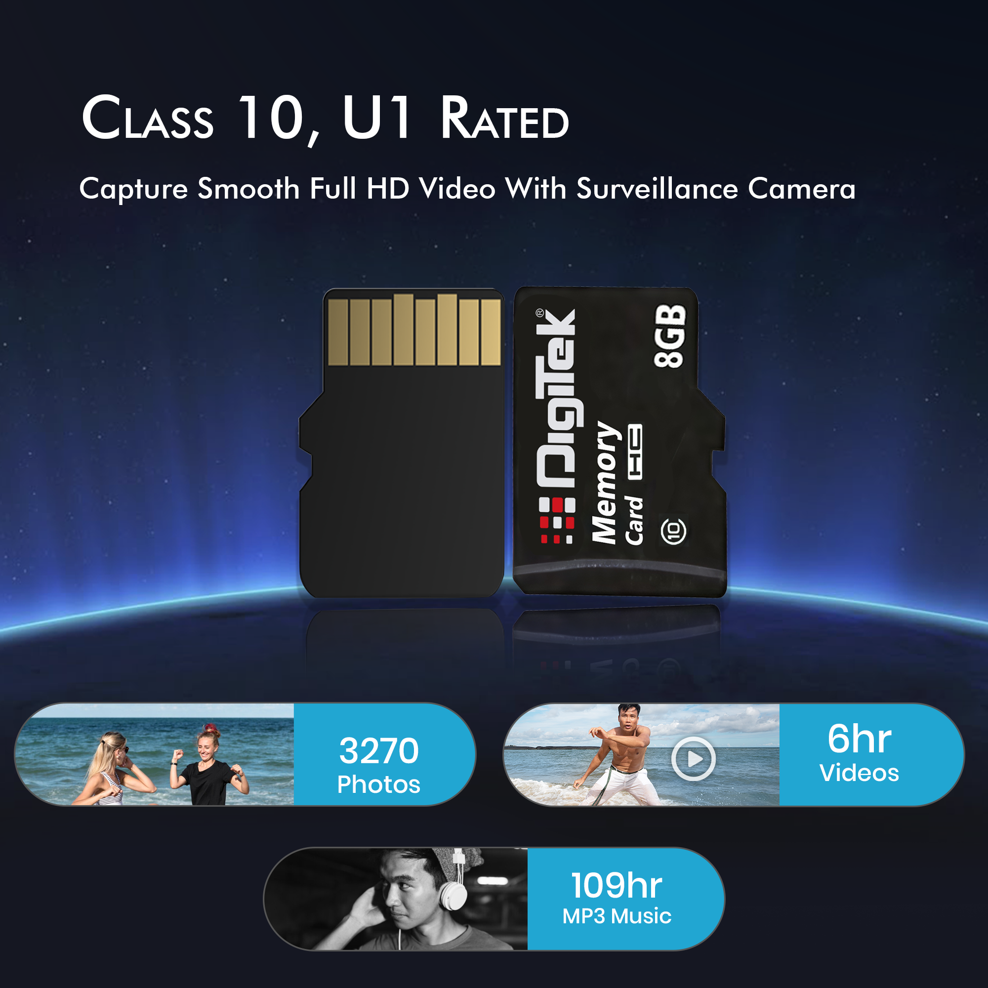 بطاقة ذاكرة ديجيتك (DTF 8GB C10) عالية السرعة من نوع مايكرو SDHC بسعة 8 جيجابايت UHS-I - A1، الفئة 10، سرعة 100 ميجابايت/ثانية، مقاومة للماء والصدمات والأشعة السينية، مثالية للهواتف الذكية والكاميرات وكاميرات المراقبة وغيرها