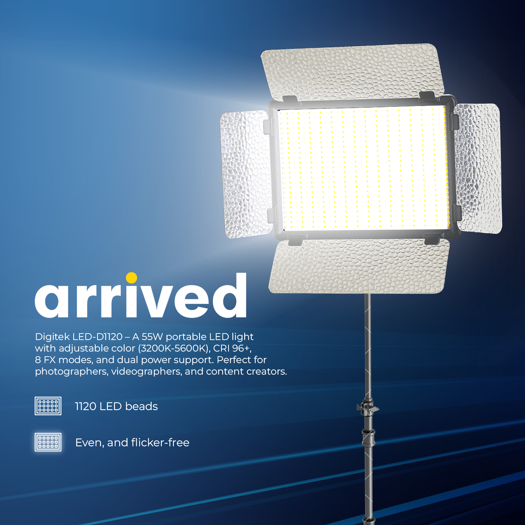 لوحة إضاءة فيديو LED احترافية محمولة من Digitek (LED D1120)، أنيقة وسهلة الحمل، مثالية لتصوير حفلات الزفاف والتصوير الخارجي والمزيد (البطارية غير مشمولة). 