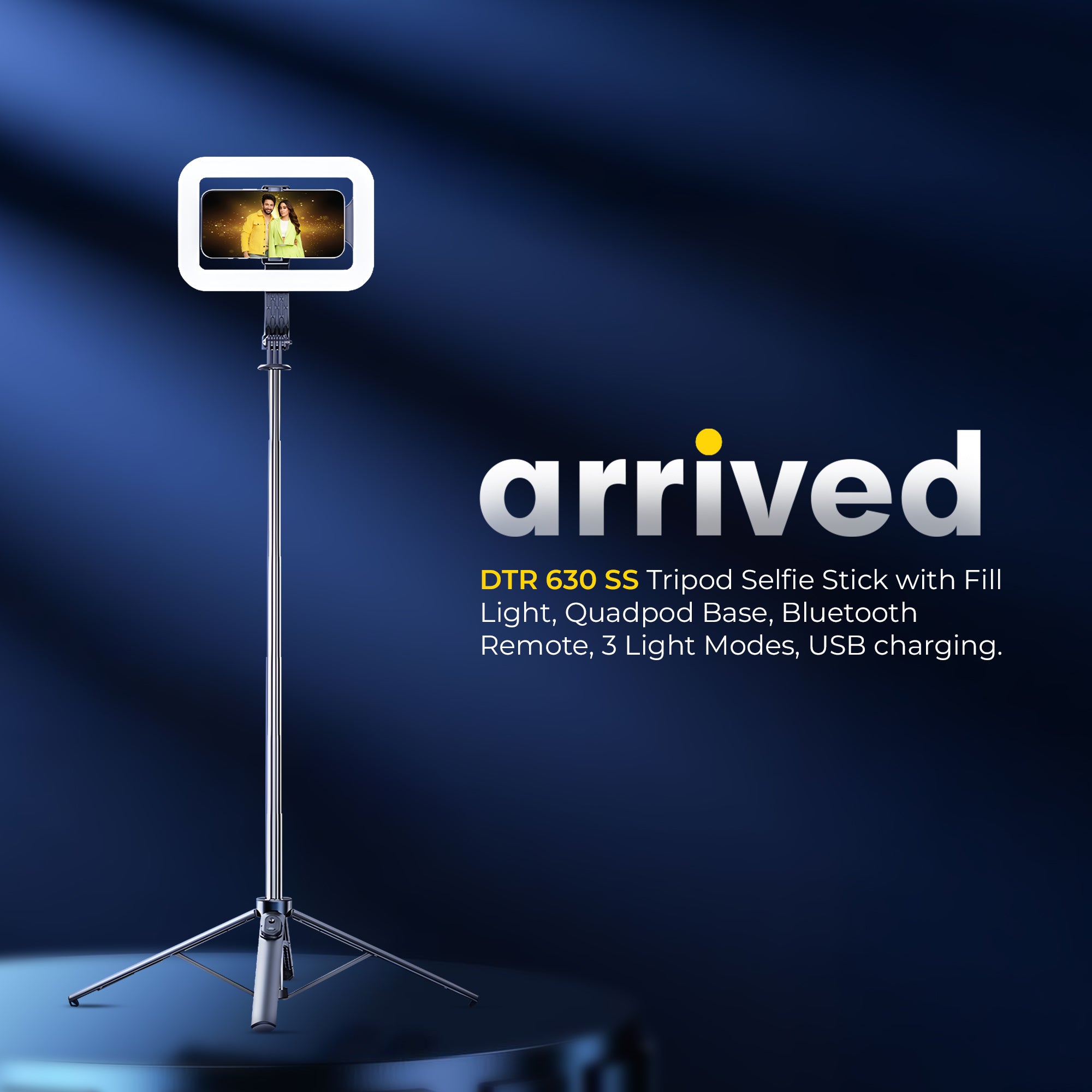 عصا سيلفي قابلة للتمديد من ديجيتك (DTR 630 SS) مع إضاءة تعبئة، قاعدة رباعية، جهاز تحكم عن بعد لاسلكي، أقصى ارتفاع 1.6 متر، قضيب تلسكوبي بستة أقسام، دوران 360 درجة، حمولة 1 كجم، متوافقة مع أجهزة أندرويد وآيفون