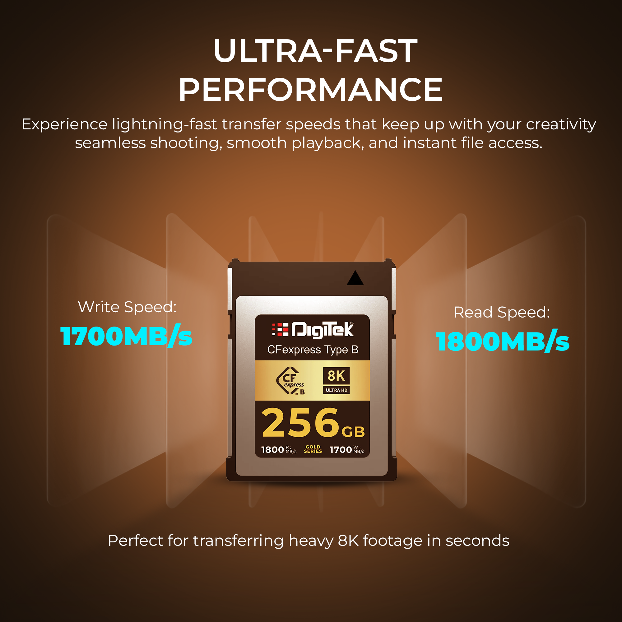 Digitek CFexpress Type B 256GB Gold Series – 1800MB/s Read, 1700MB/s Write, 8K Ultra HD