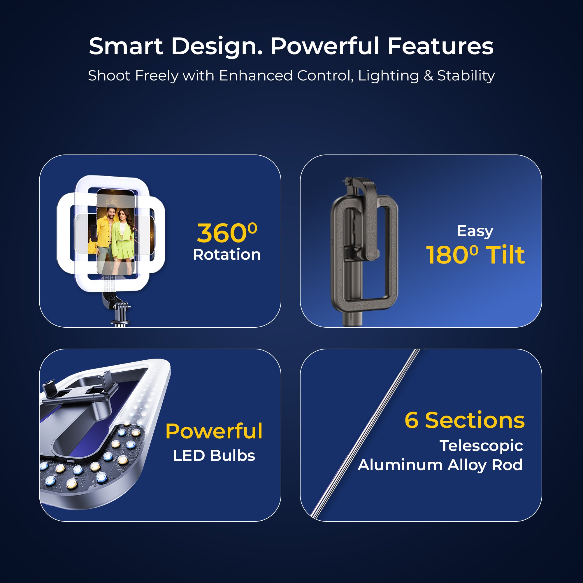 عصا سيلفي قابلة للتمديد من ديجيتك (DTR 630 SS) مع إضاءة تعبئة، قاعدة رباعية، جهاز تحكم عن بعد لاسلكي، أقصى ارتفاع 1.6 متر، قضيب تلسكوبي بستة أقسام، دوران 360 درجة، حمولة 1 كجم، متوافقة مع أجهزة أندرويد وآيفون