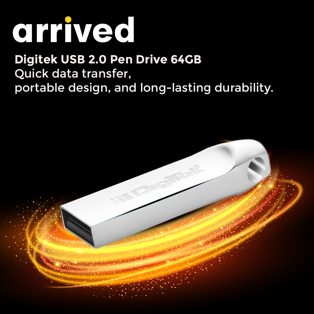محرك أقراص فلاش USB 2.0 من ديجيتك (دود 64 جيجابايت 2.0 فولت) بسعة 64 جيجابايت، يتميز بسرعة قراءة وكتابة عالية، وهو مغناطيسي ومقاوم للأشعة السينية ودرجات الحرارة، ومتوافق مع أنظمة التشغيل ويندوز وماك.
