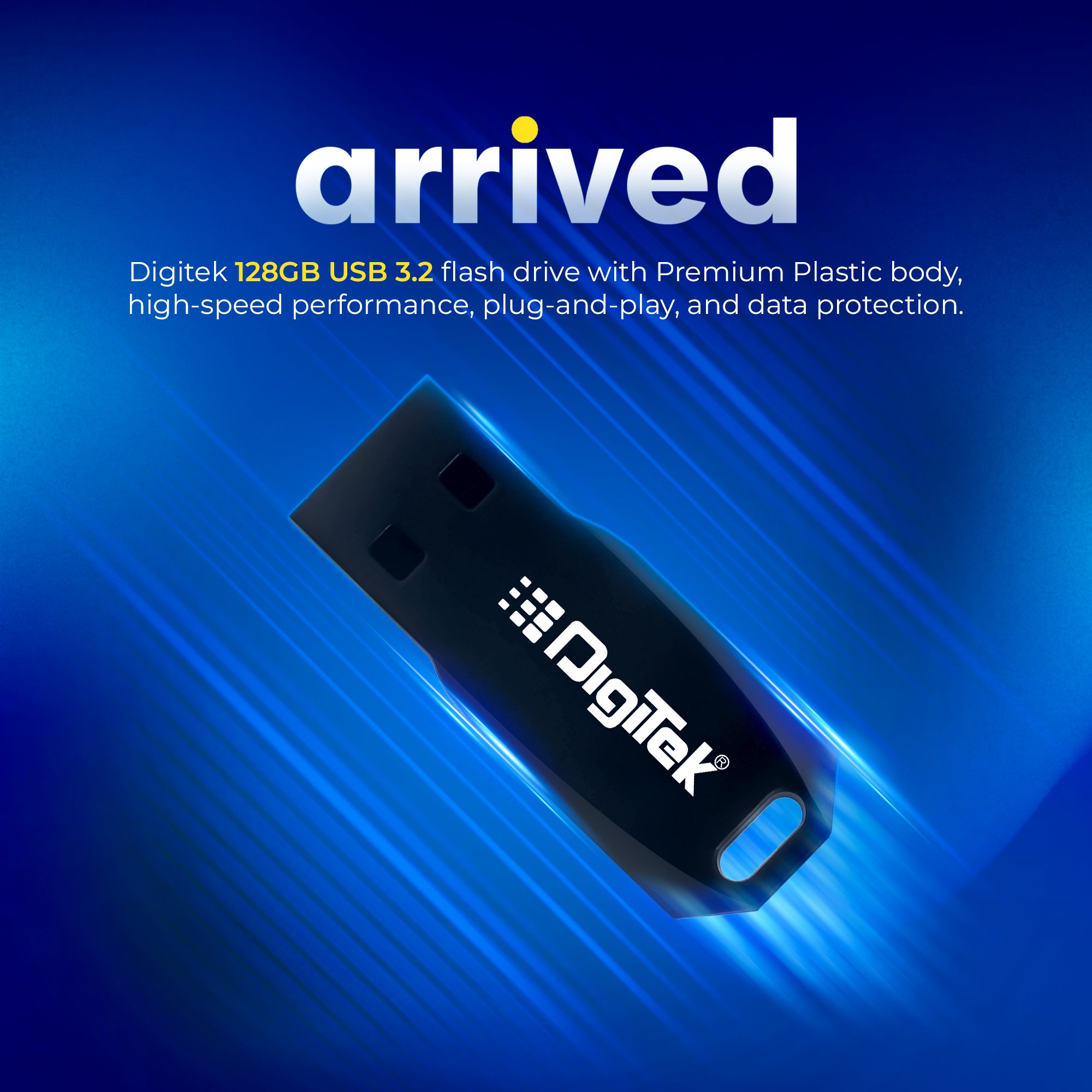 محرك أقراص فلاش USB 3.2 عالي السرعة من ديجيتك (Dud 3.2P 128GB)، سهل الاستخدام، مقاوم للأشعة السينية والمجالات المغناطيسية، هيكل بلاستيكي متين - متوافق مع أنظمة التشغيل ويندوز وماك 