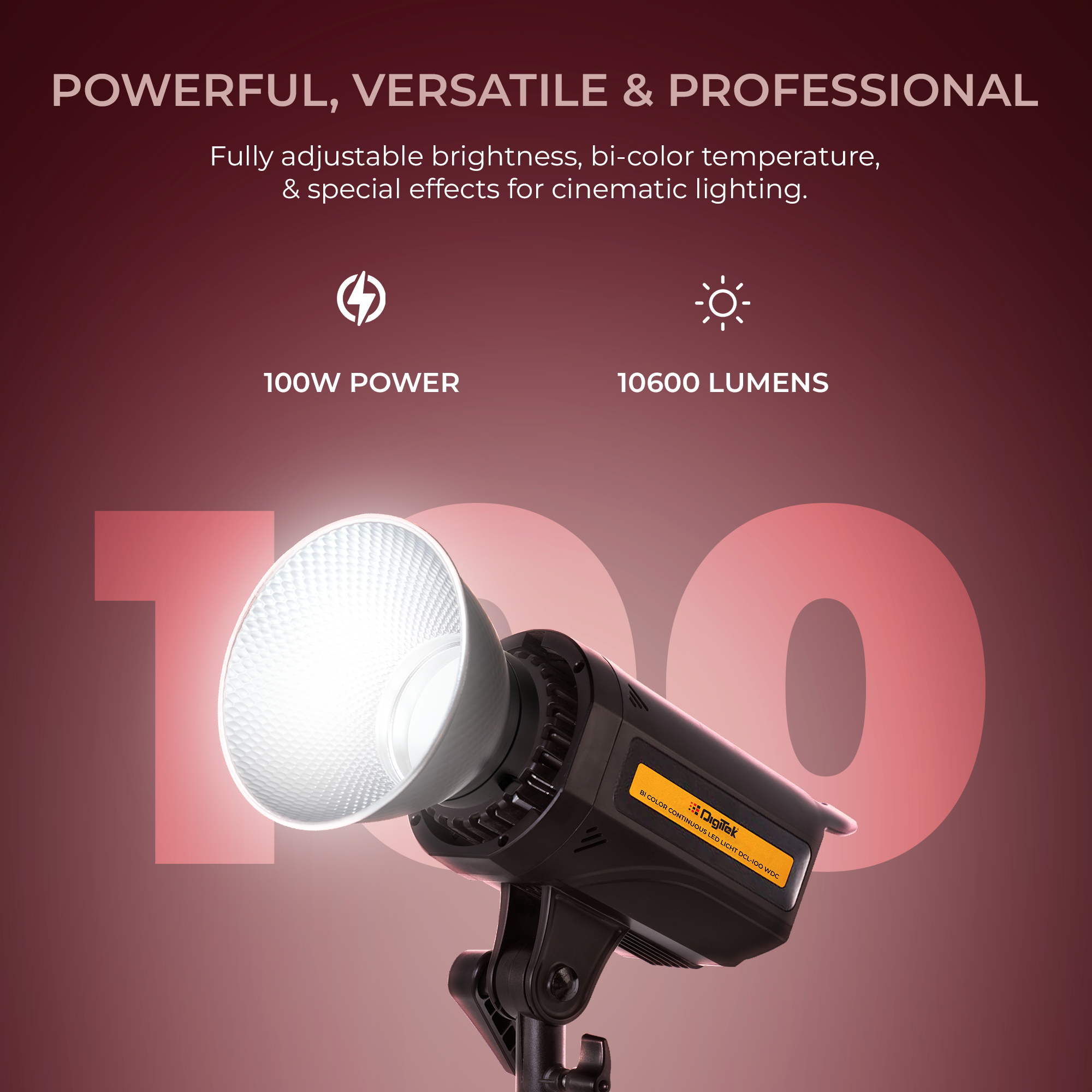 مصباح ديجيتك (DCL 100 WDC) ثنائي اللون مستمر مع عاكس للاستوديو