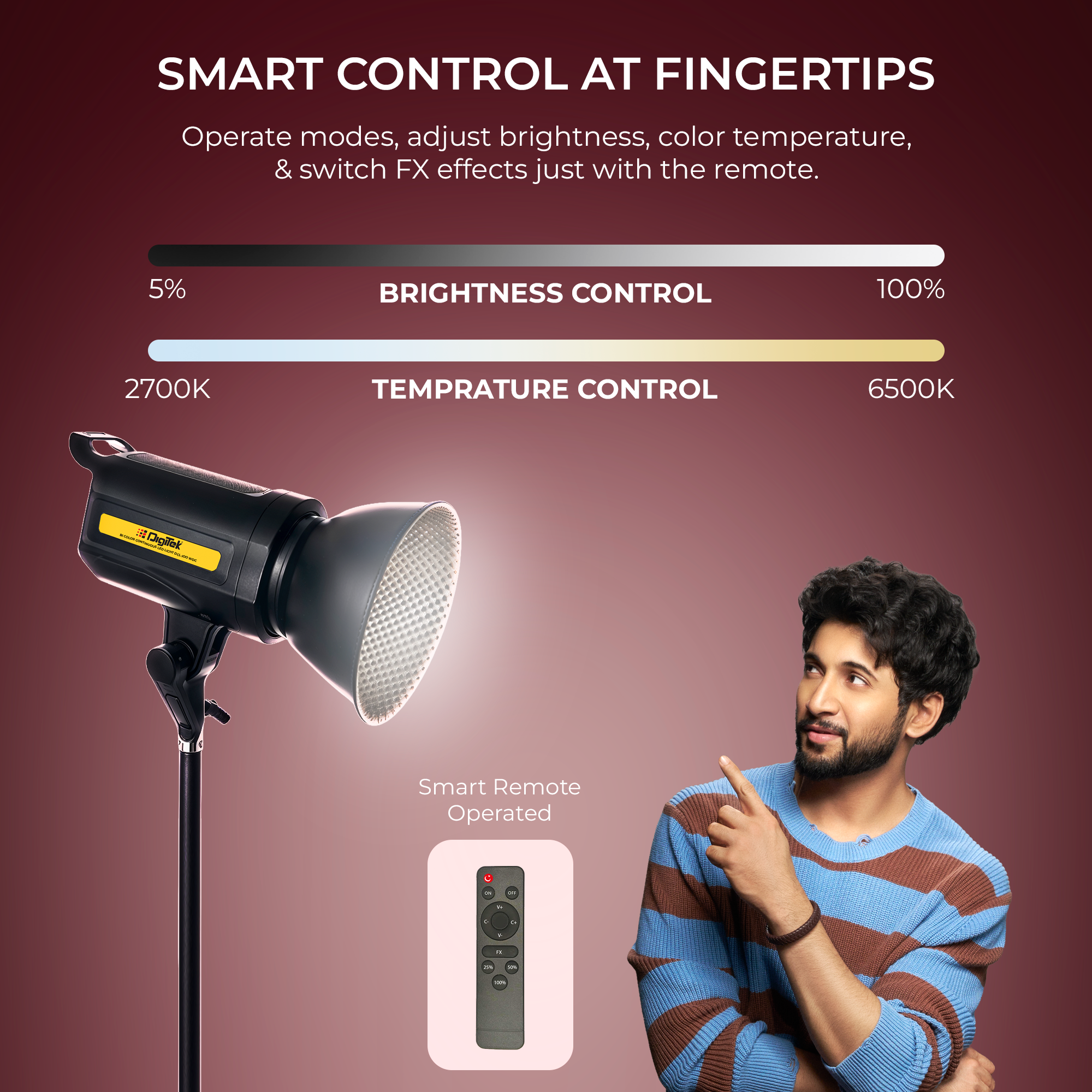 مصباح ديجيتك (DCL 100 WDC) ثنائي اللون مستمر مع عاكس للاستوديو