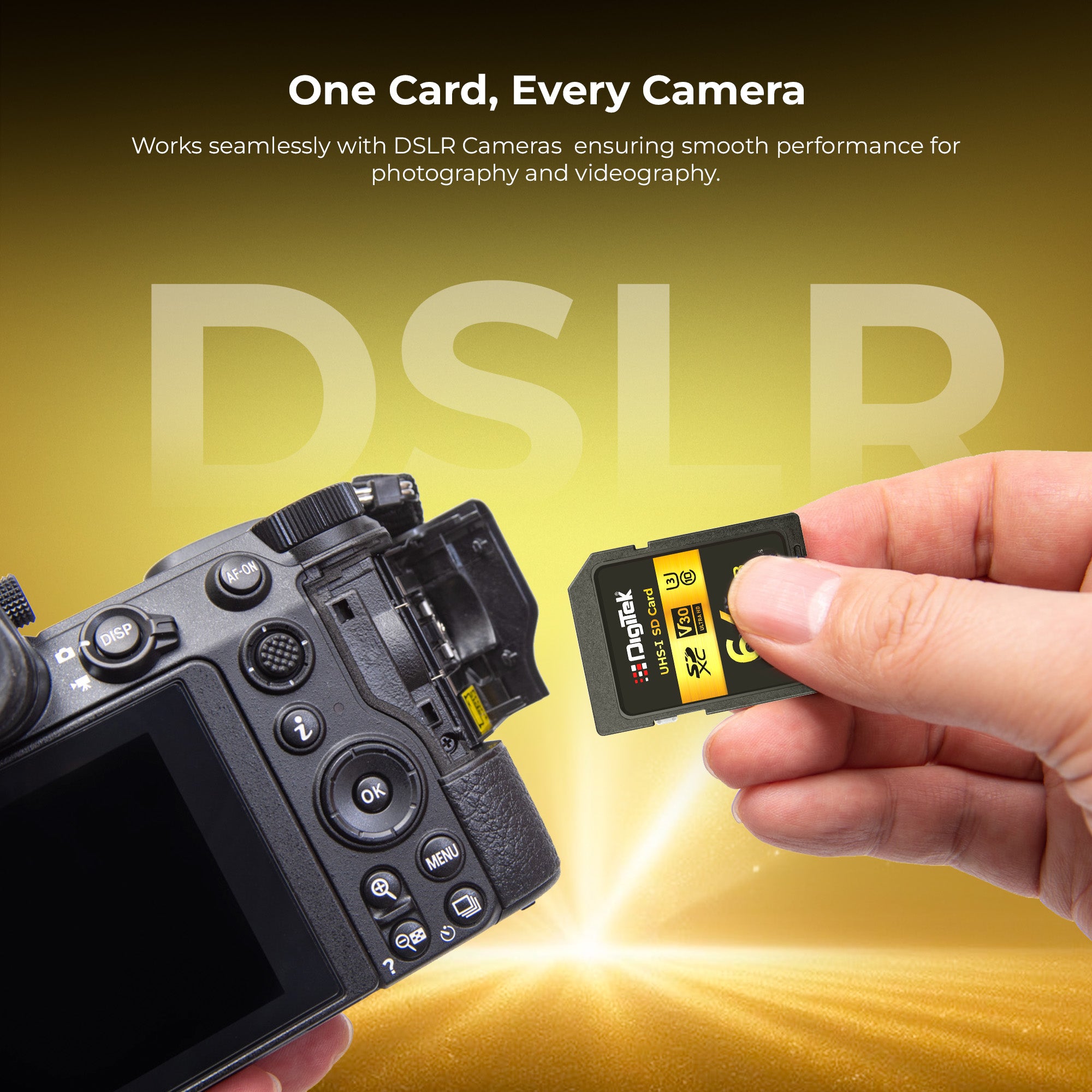 Digitek V30 Ultra HD 64GB UHS-I SD Card – 200MB/s Read, 180MB/s Write, Gold Series, 4K Ready