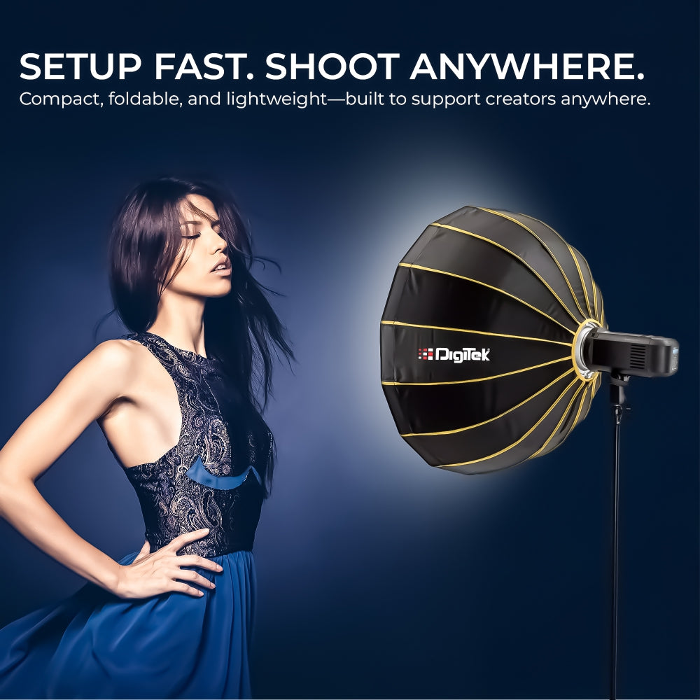 Digitek DBDS-65W 65cm Beauty Dish Softbox (White), Collapsible, Transportable, Lightweight Bowen Mount for Photography & Studio Lighting with Removable Diffuser