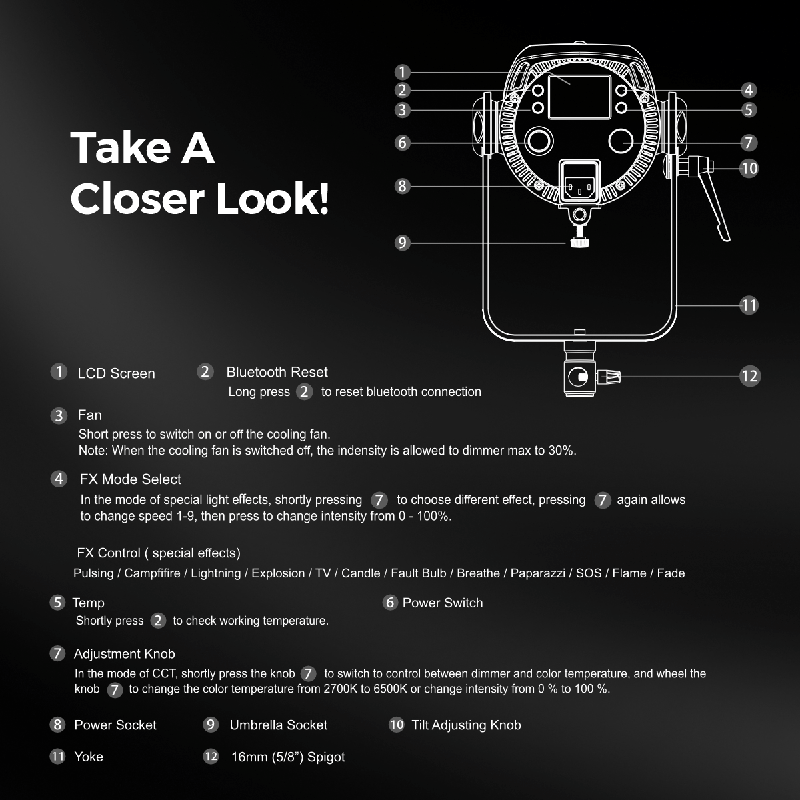 Digitek (DCL-400 WBC Combo) Continuous Light. Built with Solid Aluminium Alloy Frame. The Light has a Bi- Color 2700-6500K + 200 Output and a High CRI Rating - Digitek