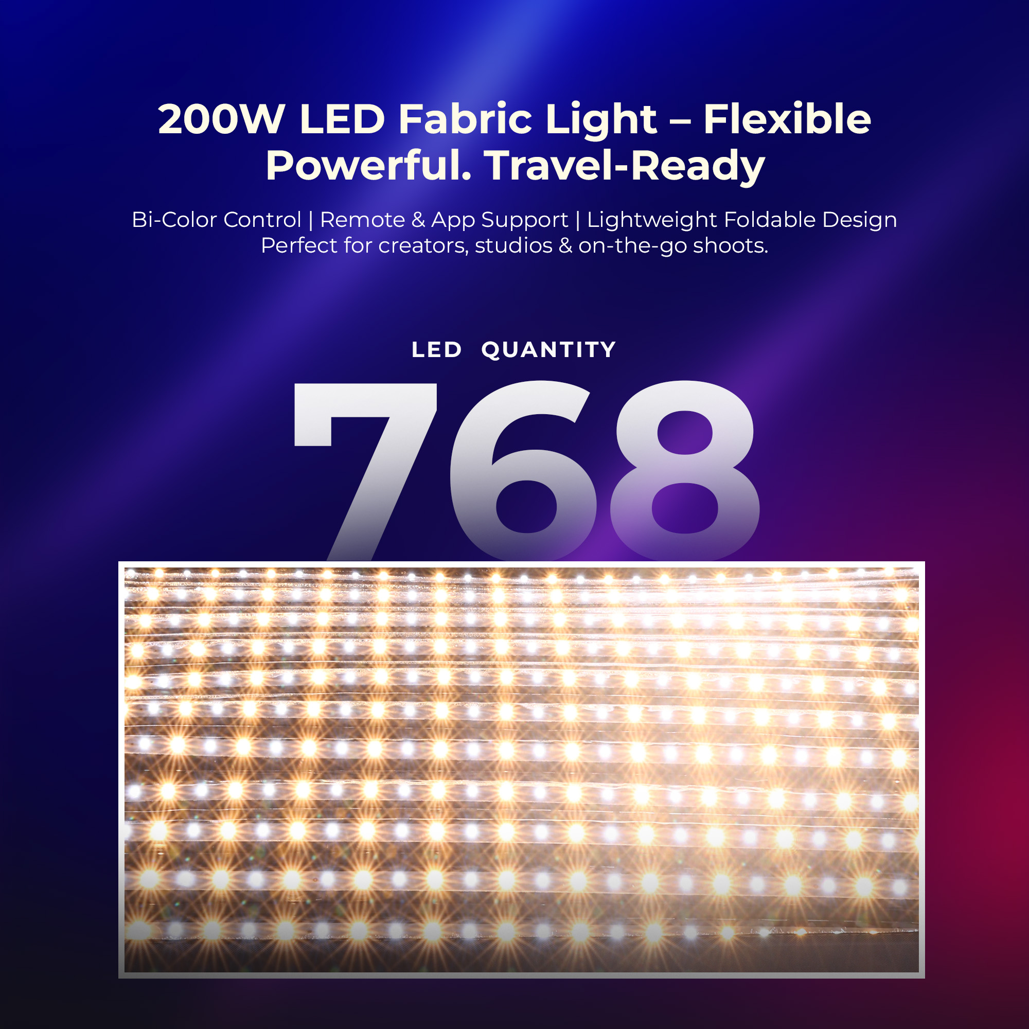 Digitek® (DFFL 6060) 200W Bi-Color Flexible Fabric LED Light with Remote & App Control, 768 LEDs, 2700K–6500K±200K, 5–100% Dimming, 120° Beam Angle, 18000LM, Includes X Bracket, Diffuser, Honeycomb Grid & Accessories, Ideal for Photo & Videography