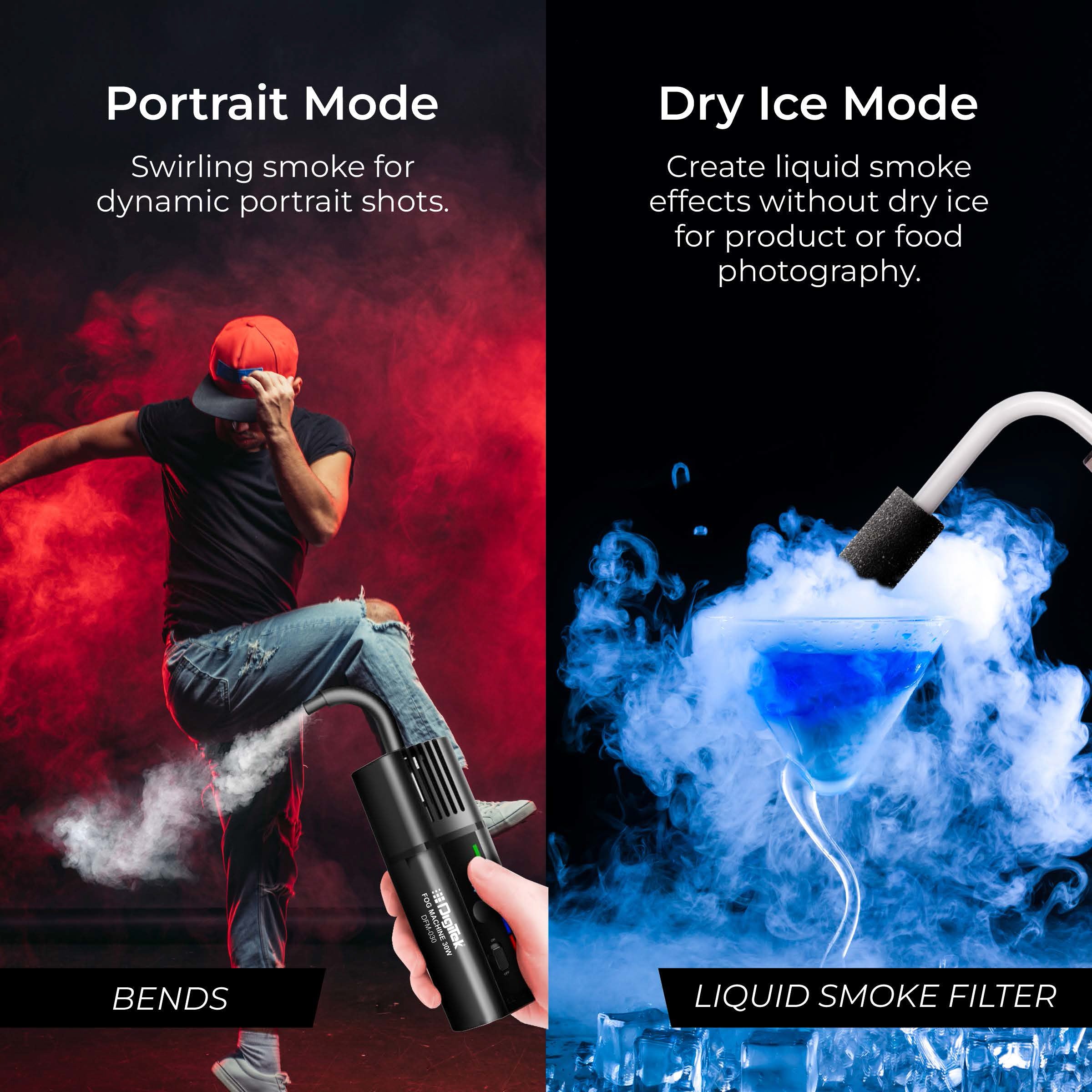 جهاز الضباب المحمول Digitek (DFM-030) مع جهاز تحكم عن بعد يُضفي أجواءً سينمائية مميزة على مناسباتكم، ويُحيي حفلات الهالوين، وحفلات الكريسماس، وحفلات الزفاف.