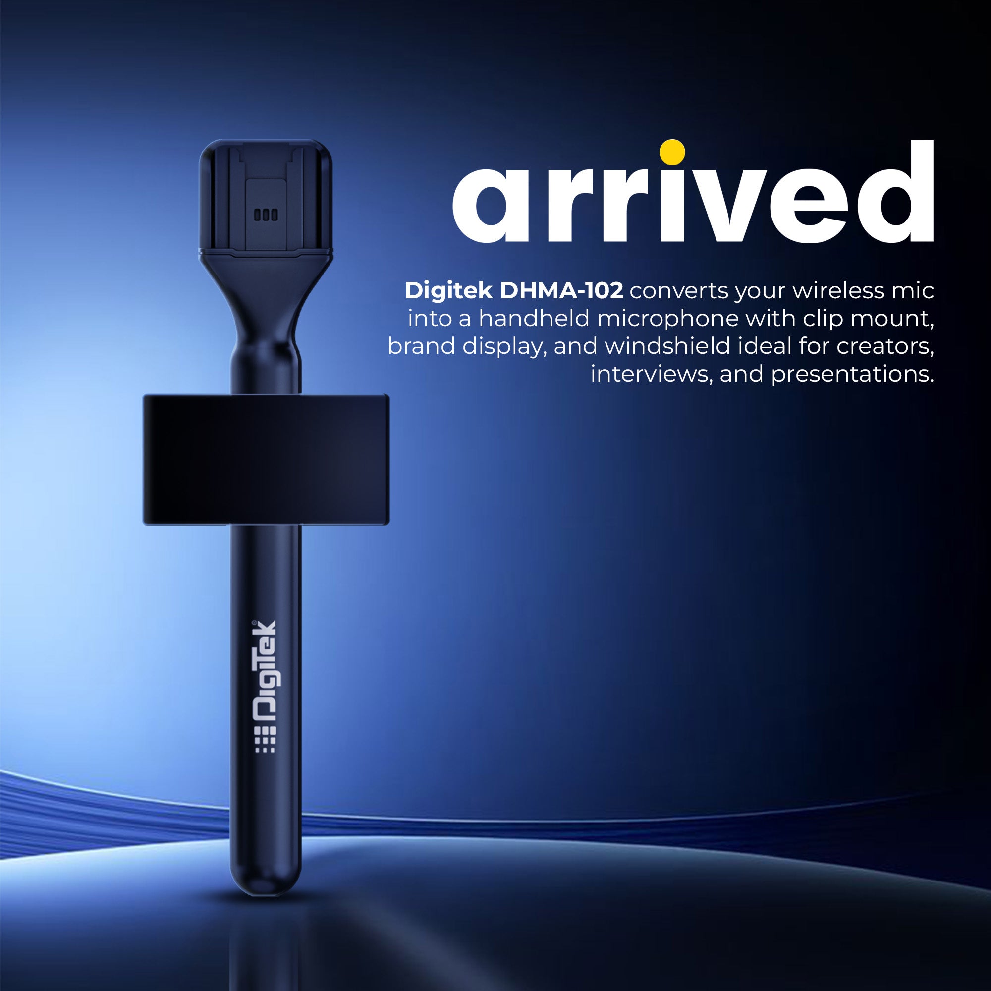 محول ميكروفون المقابلات المحمول Digitek (DHMA-102) مزود بلوحة عرض العلامة التجارية وواقي رغوي للرياح لتقليل ضوضاء الرياح، متوافق مع DWM 101 وأجهزة الإرسال اللاسلكية الأخرى GO 