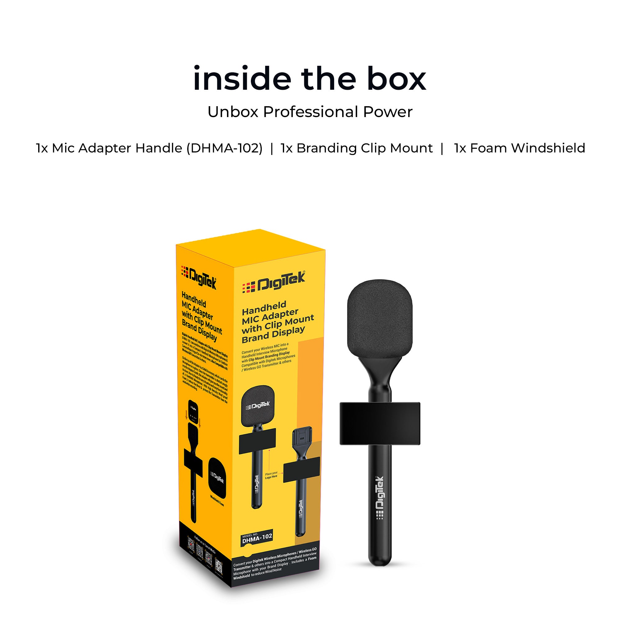 محول ميكروفون المقابلات المحمول Digitek (DHMA-102) مزود بلوحة عرض العلامة التجارية وواقي رغوي للرياح لتقليل ضوضاء الرياح، متوافق مع DWM 101 وأجهزة الإرسال اللاسلكية الأخرى GO 