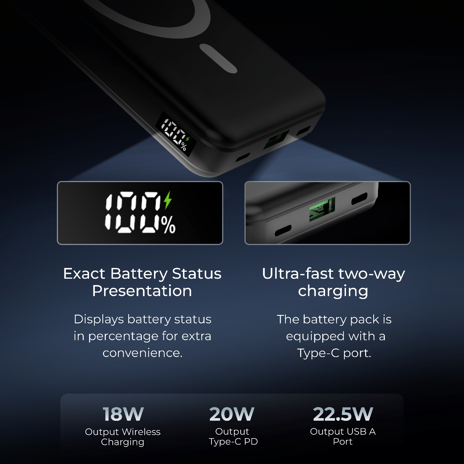 Digitek(DPB-10000 PD MS) Superfast Wireless Magsafe Power Bank with 20 Watt PD charging & 15W Wireless Charging Black Colour - Digitek