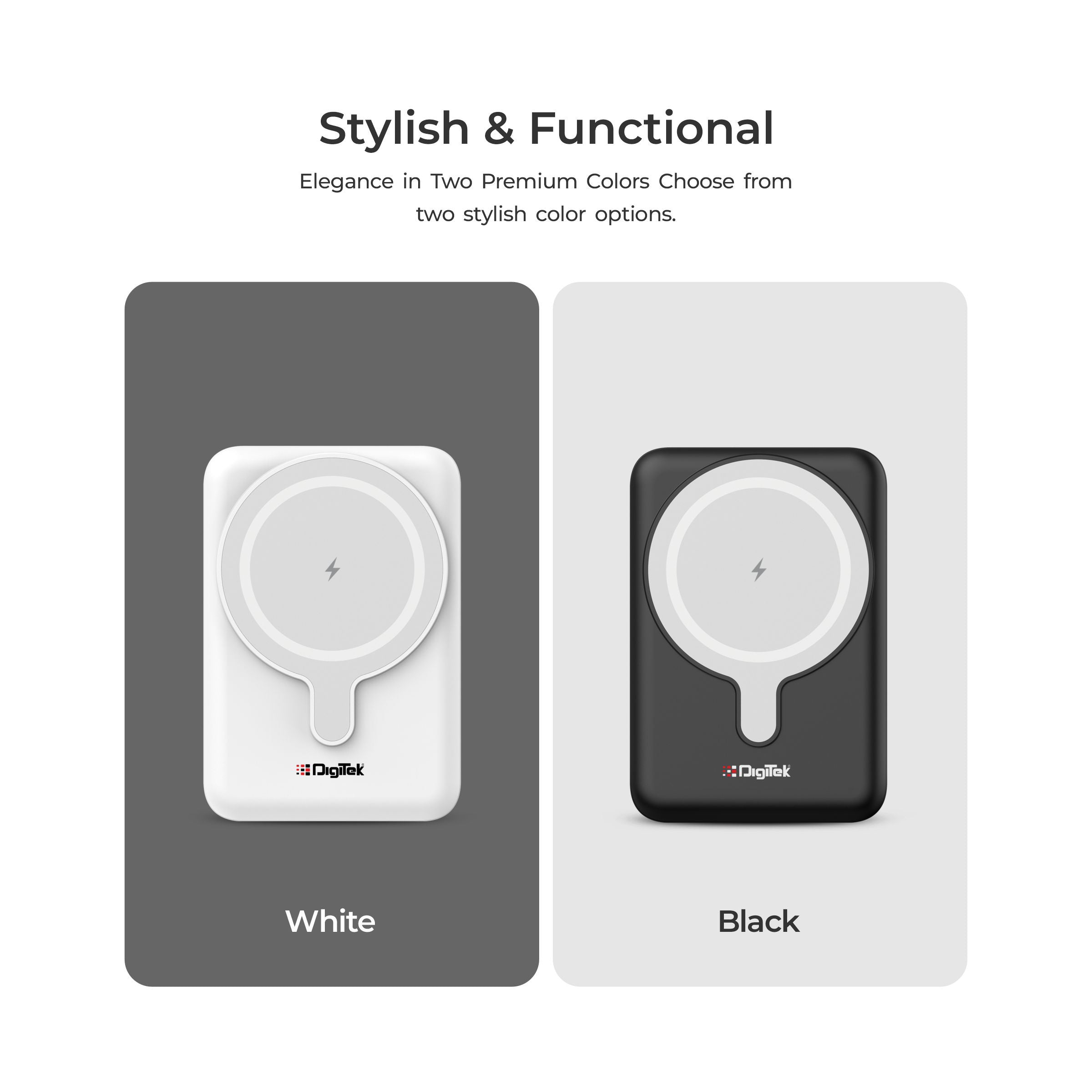 بنك طاقة لاسلكي فائق السرعة من ديجيتك (DPB-5000 MS) بقدرة 15 واط مع شحن PD بقدرة 20 واط ومنفذ من النوع C، باللون الأبيض 