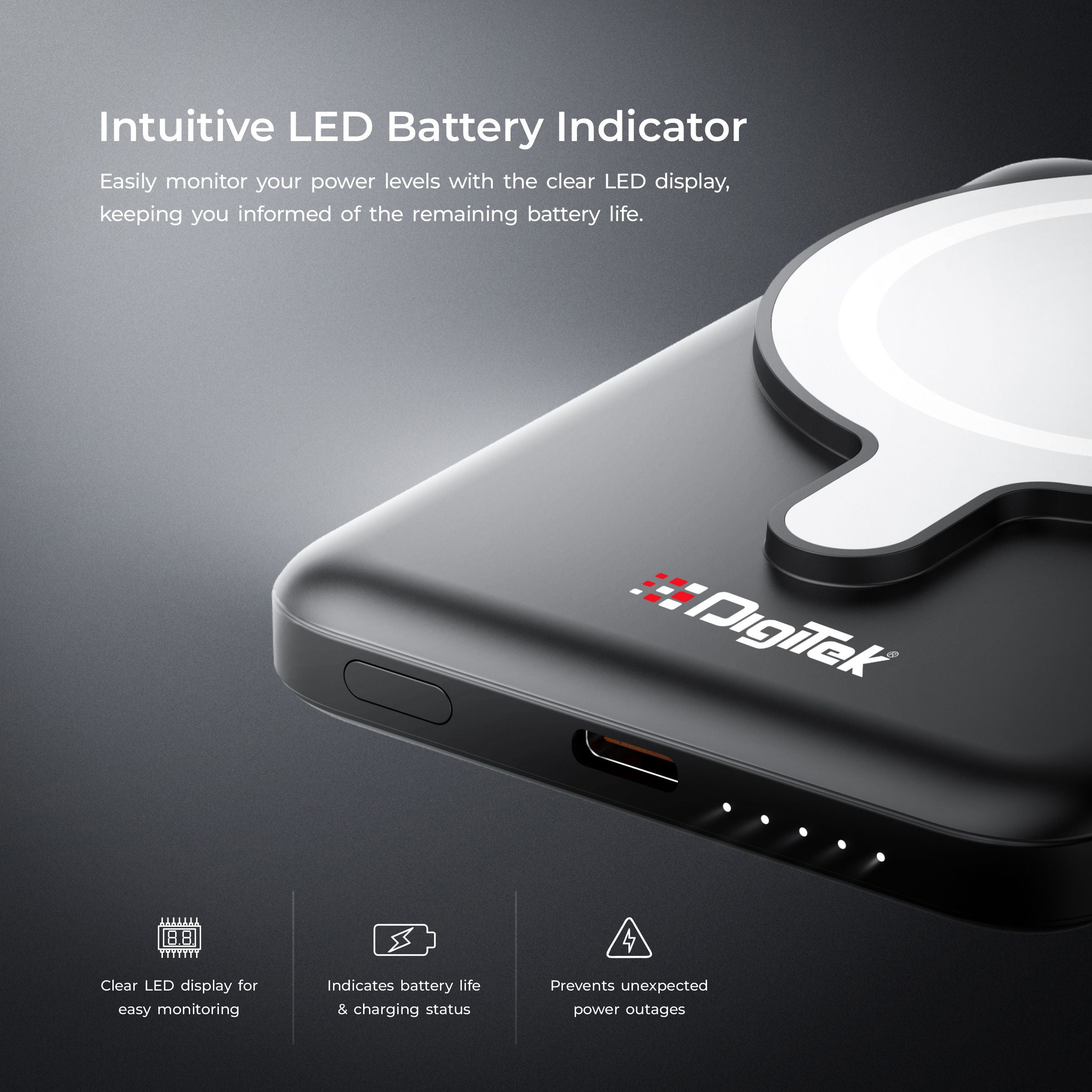 Digitek (DPB-5000 MS)  Superfast 15W Wireless Power Bank with 20 Watt PD charging with Type C Port  with Black color