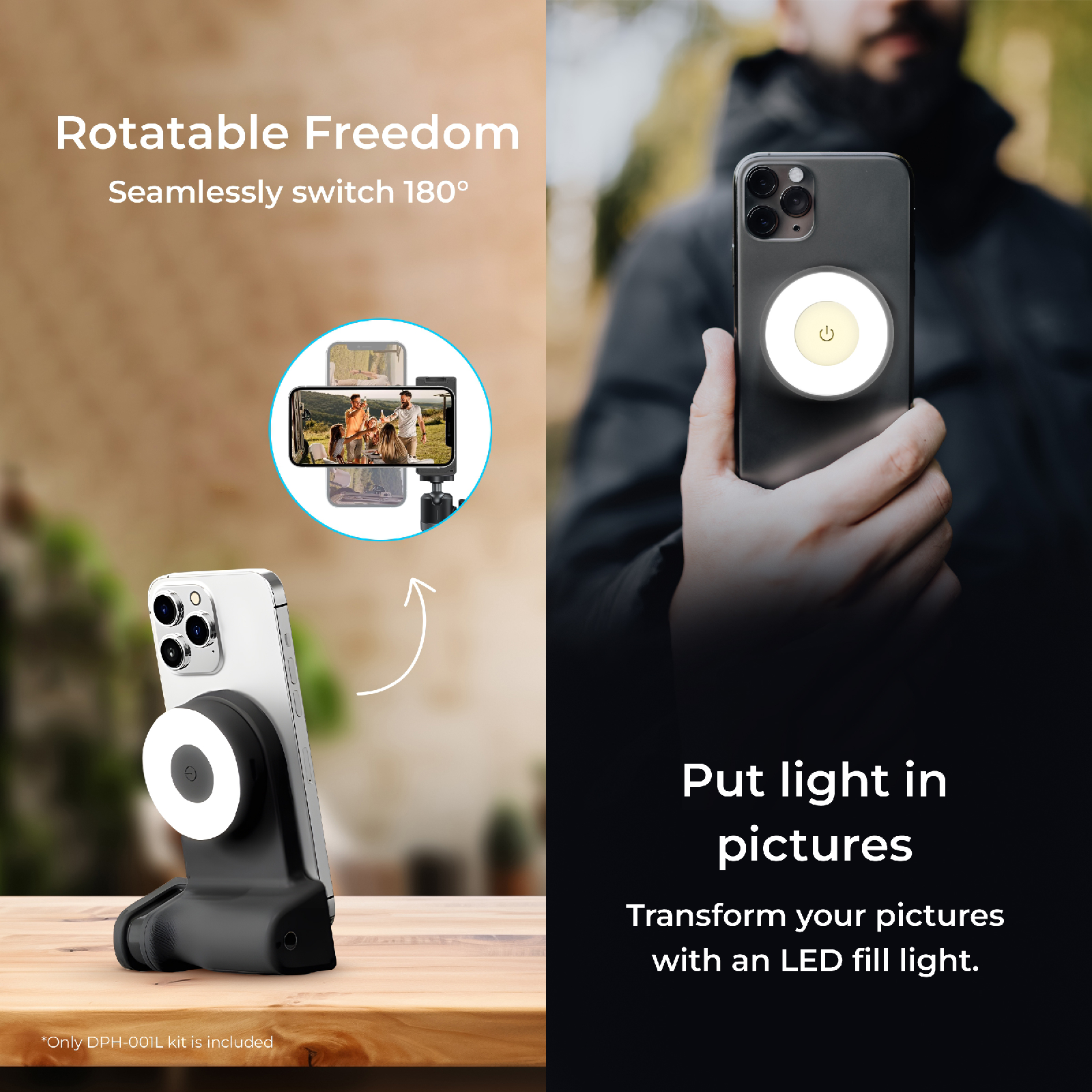 Digitek Smartphone Photo Grip DPH 001L with LED Fill Ring - Digitek