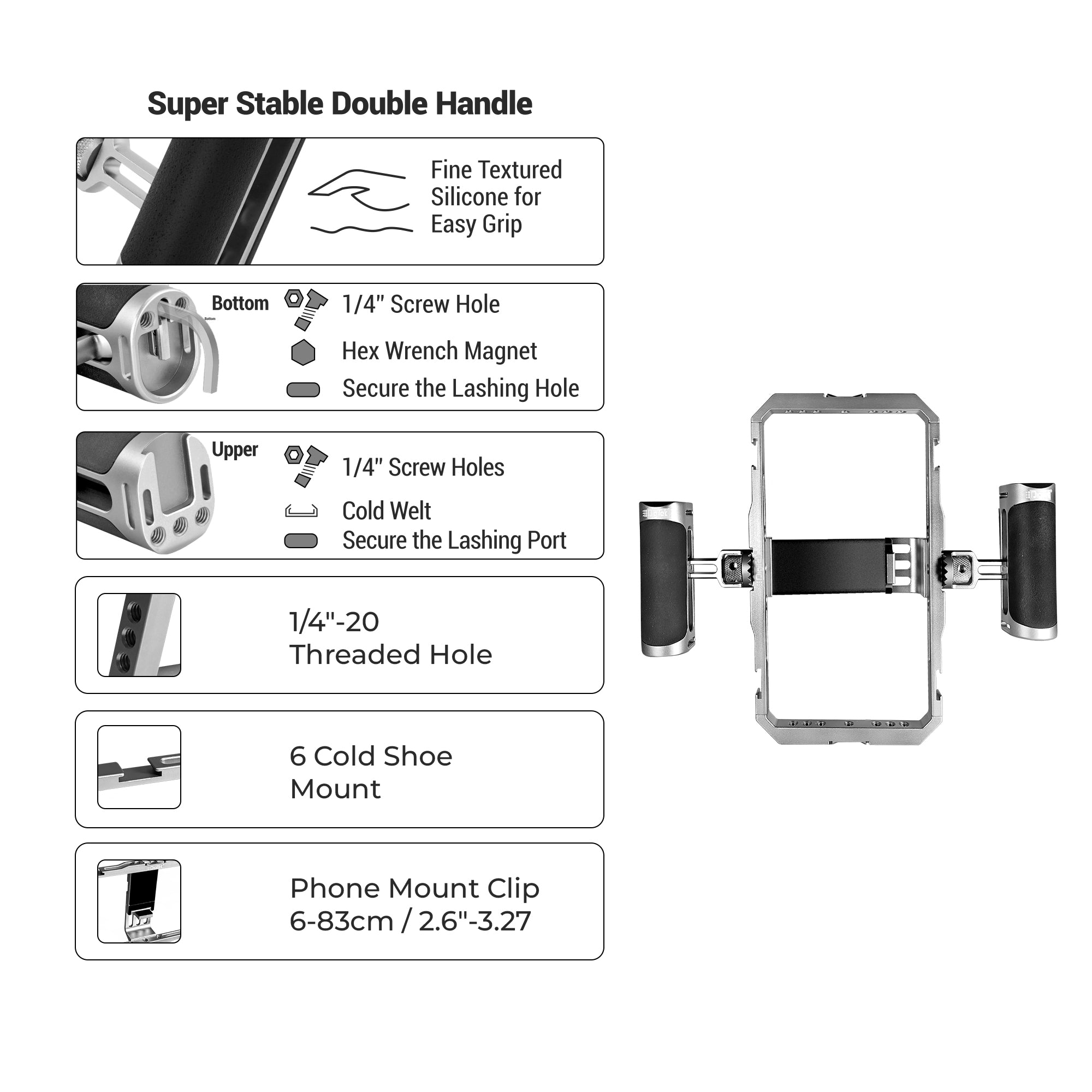 Digitek DSC 001 Aluminium Alloy Universal Type Smartphone Phone Rabbit Cage Video Stabilizer Grip Tripod Mount for Video Maker Videographer