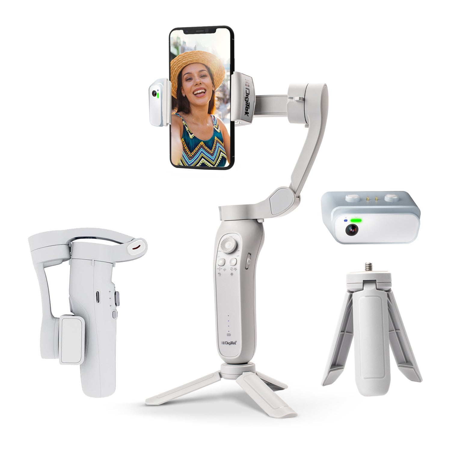 مثبت الهاتف الذكي Digitek DSG-007F AI ثلاثي المحاور بزاوية واسعة مع متتبع ذكاء اصطناعي ووقت تشغيل يصل إلى 5 ساعات 