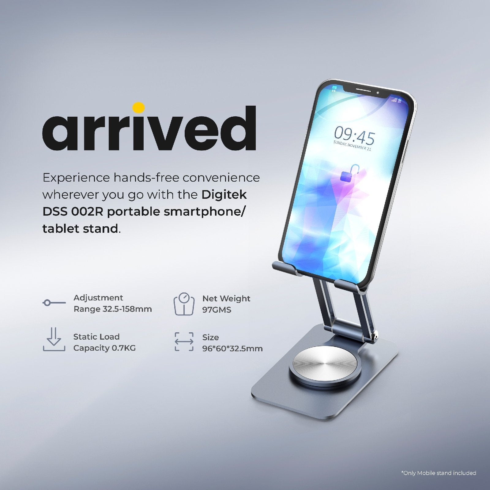 Digitek (DSS 002R) 360° Rotatable and Foldable Aluminum Alloy Tabletop Mobile Stand, Multiple adjustments of Height and Angle Phone Stand, Mobile Holder for Smartphones, Tablets, Kindles and for iPad - Digitek