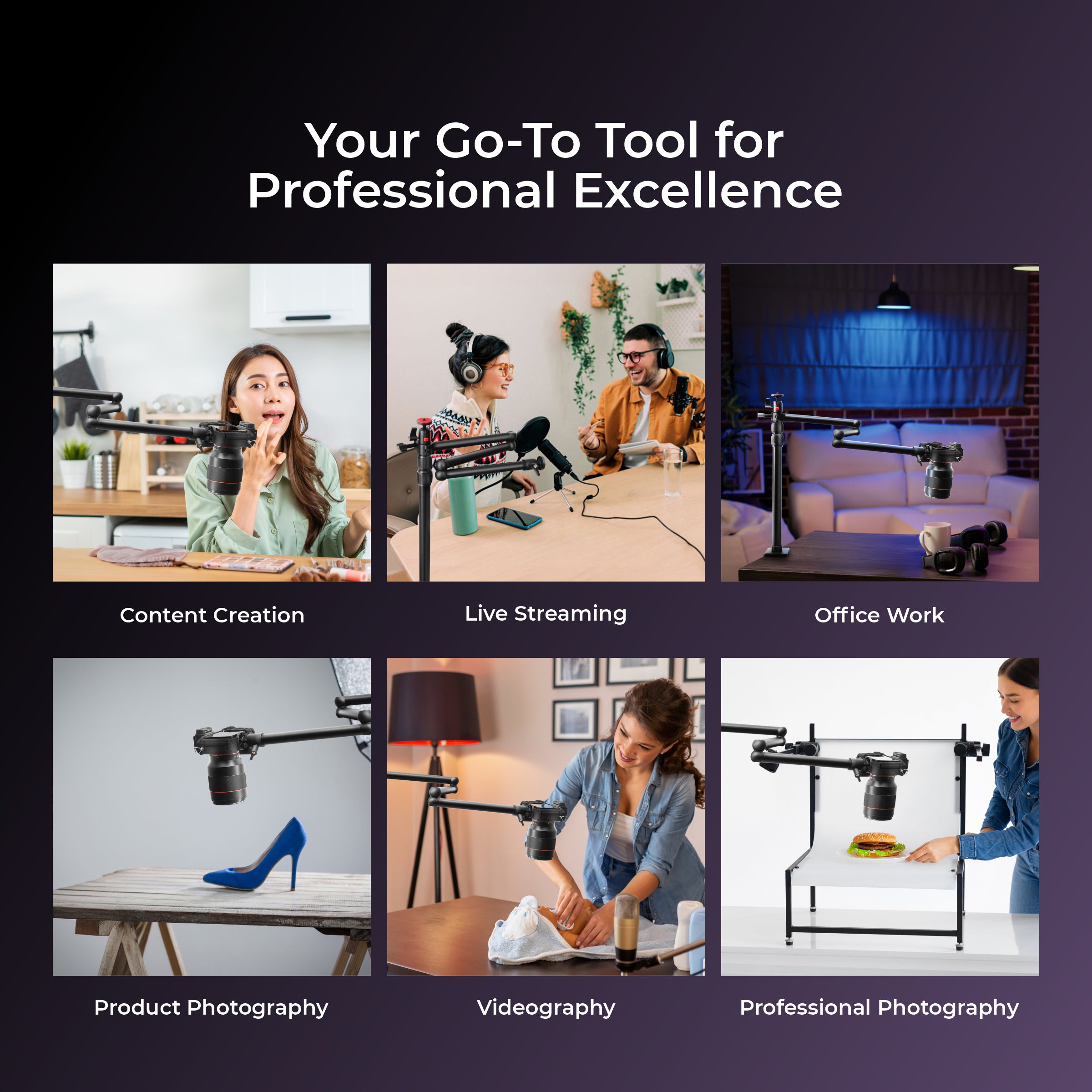 حامل طاولة Digitek (DTMHA 001) مع ذراع تثبيت إضافي للبث المباشر، والفيديو العلوي، وسطح المكتب، وغرفة النوم، ولوح السرير، والمكتب