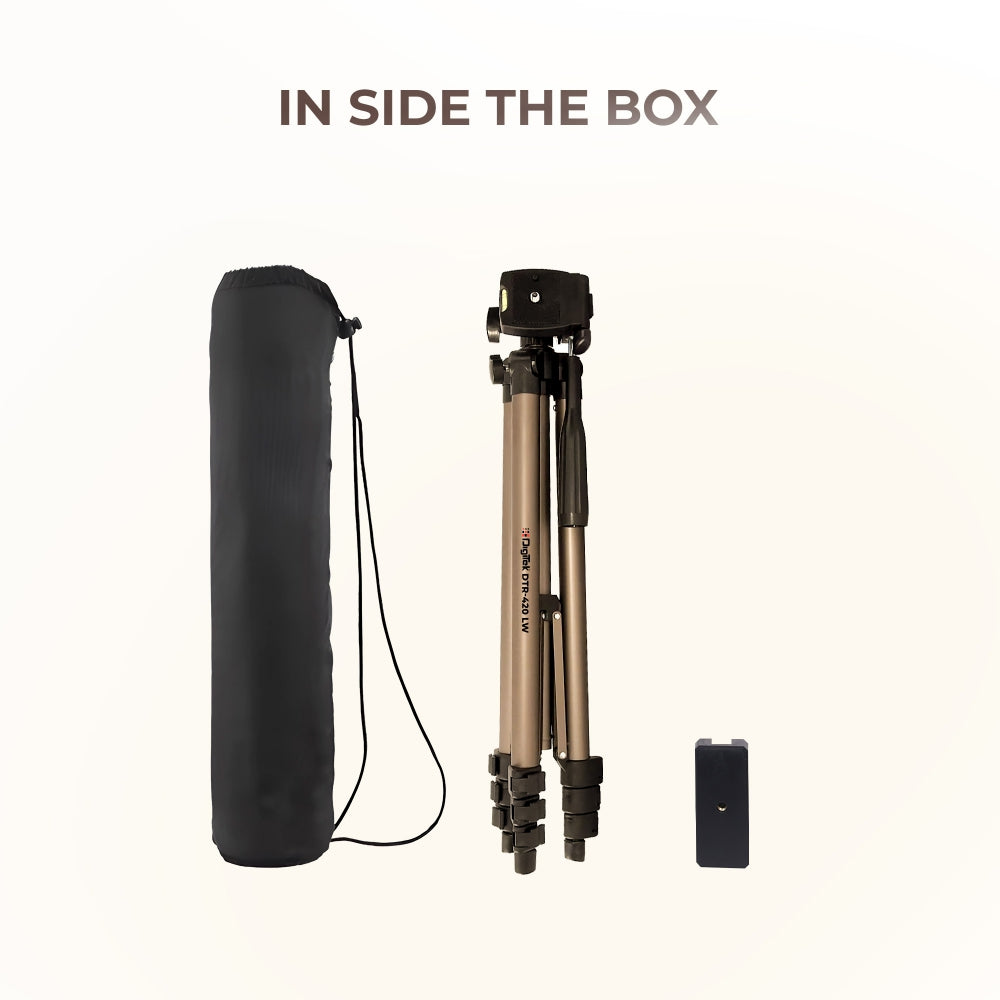 Digitek (DTR 420LW) Tripod for Camera & Smartphone with Holder – 4.26ft Max Height, 3Kg Load, 4-Section Legs, 3-Way Head, Quick Release Plate - Ideal for Photography & Videography