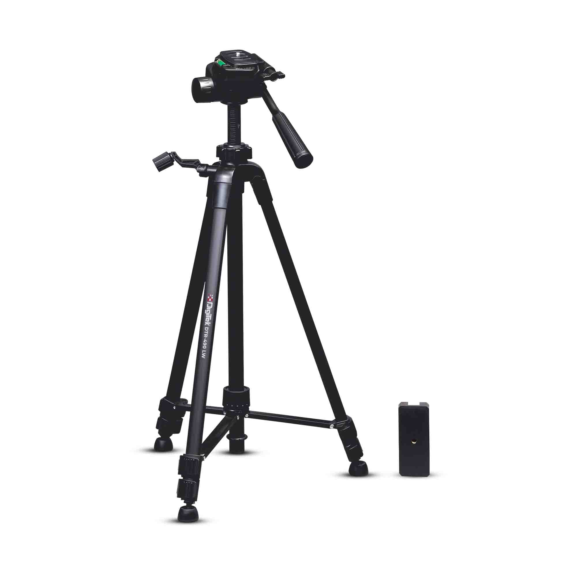 Digitek (DTR-490 LW) Foldable Tripod Stand with Smartphone Holder, Pan Head & Quick Release Plate, 4.92ft Max Height, 4kg Load, Rubberised Legs, 3-Section Adjustable for DSLR & Smartphones