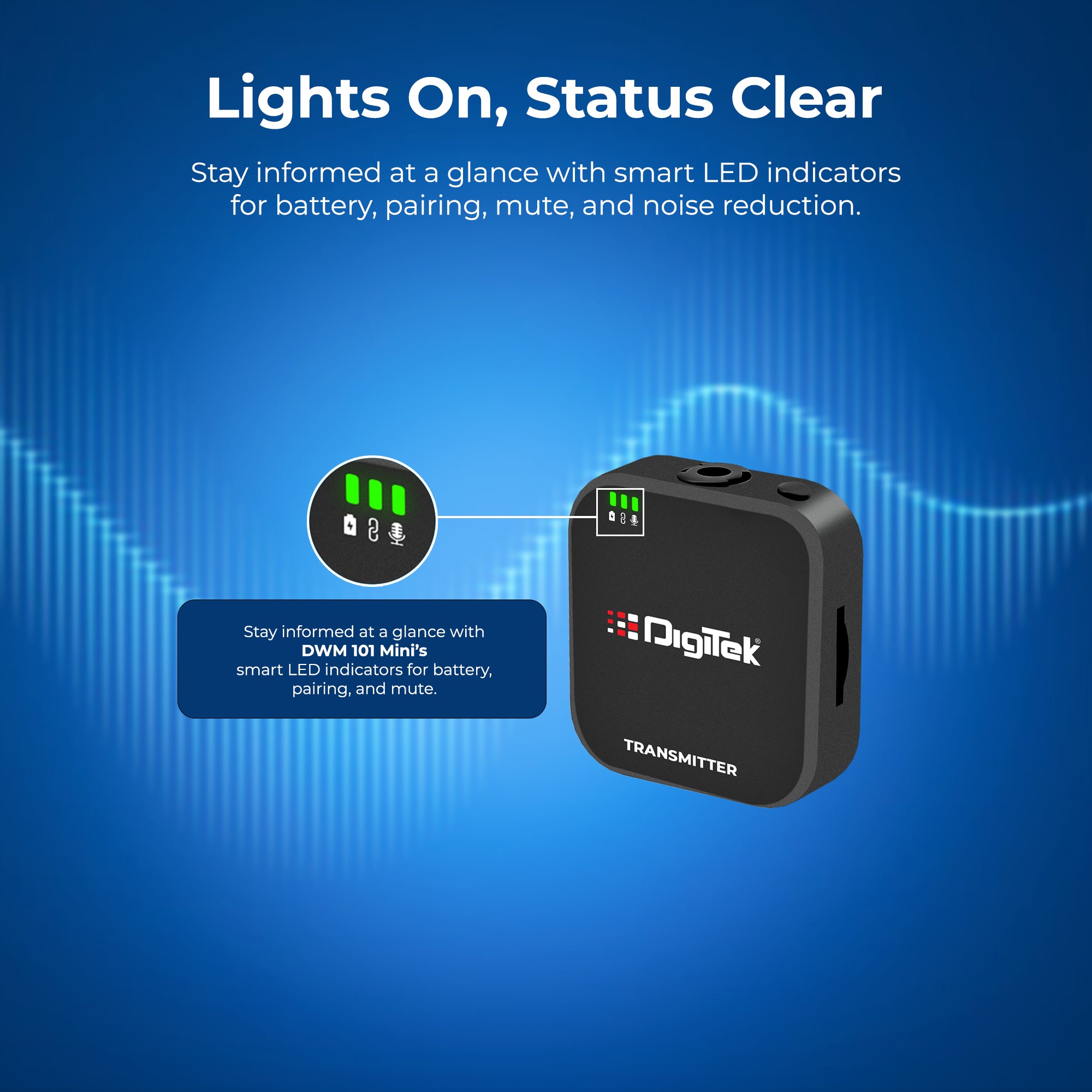 Digitek (DWM 101 Mini) 2-in-1 Wireless Microphone, 2.4G Mic for iOS/Android, DSLR, PC/Laptop, 80m Range, TF Card Recording, 4.5hr Battery,  Real-Time Monitoring, Ideal for Vlogging, Streaming, Meetings