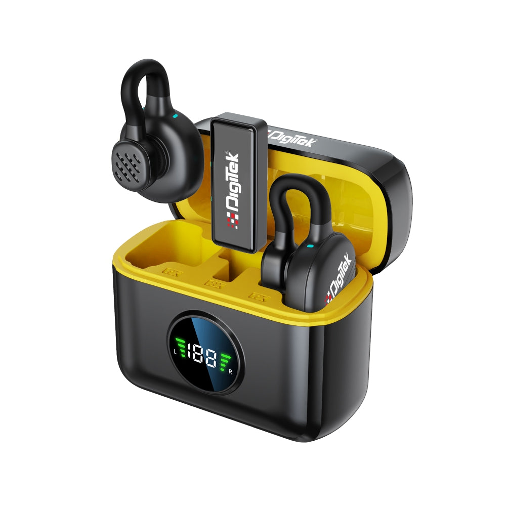 ميكروفون ديجيتك (DWM 119) اللاسلكي 2 في 1، بتردد 2.4 جيجاهرتز ومدى يصل إلى 30 مترًا، وبطارية تدوم 6 ساعات، وخاصية إلغاء الضوضاء ومؤشر طاقة، متوافق مع هواتف آيفون وأندرويد الذكية، مثالي لمدونات الفيديو والبث المباشر والمقابلات