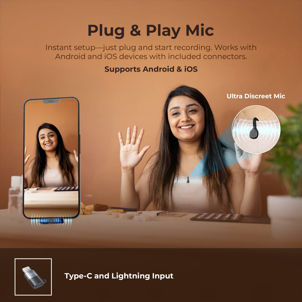 Digitek (DWM 119) 2-in-1 Wireless Microphone,  2.4G Mic with 30m Range, 6Hr Battery, Noise Cancellation & Power Indicator, for iPhone & Android Smartphones, Ideal for Vlogging, Live Streaming & Interviews