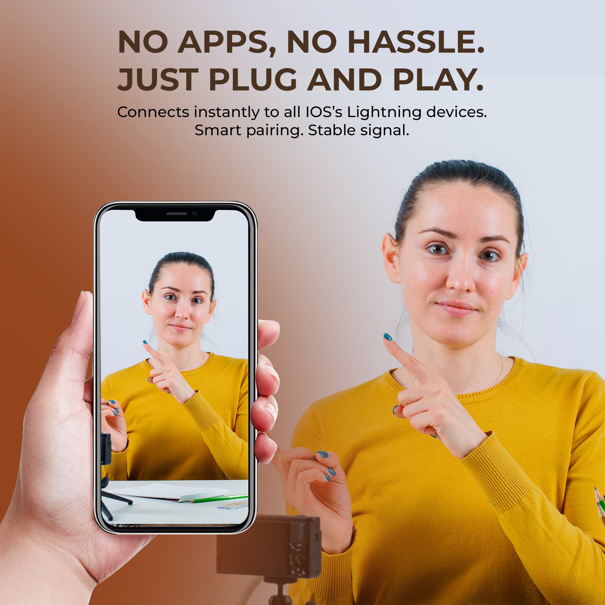 Digitek® (DWM-007 PRO) Wireless Microphone & Receiver with Lightning Connector, 2.4GHz Frequency, 4Hr Battery, 20m Range, Compatible with iPhone & iPad, For Voice Recording, Interview & Live Streaming, for iPhone X/11/12/13/14 Series